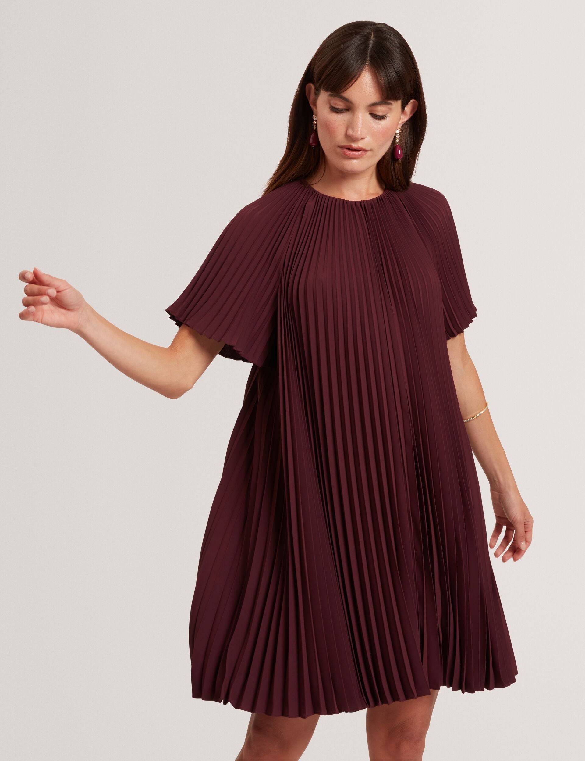 Pleated Short Sleeve A-line Mini Dress | Convala | Ted Baker UK Pleated Short Sleeve A-line Mini Dress | Convala | Ted Baker UK