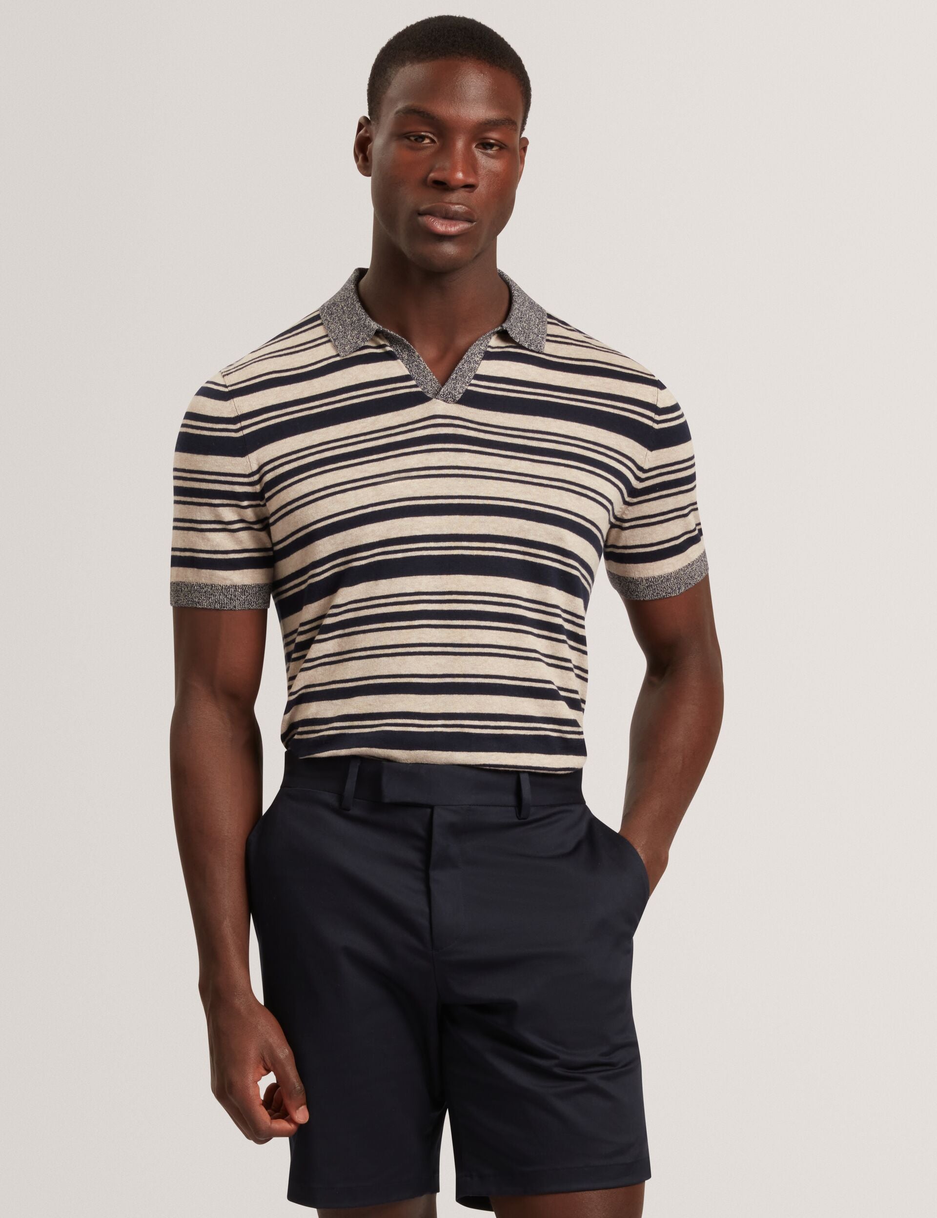 Striped Linen Blend Knitted Polo Shirt | Brodi | Ted Baker UK