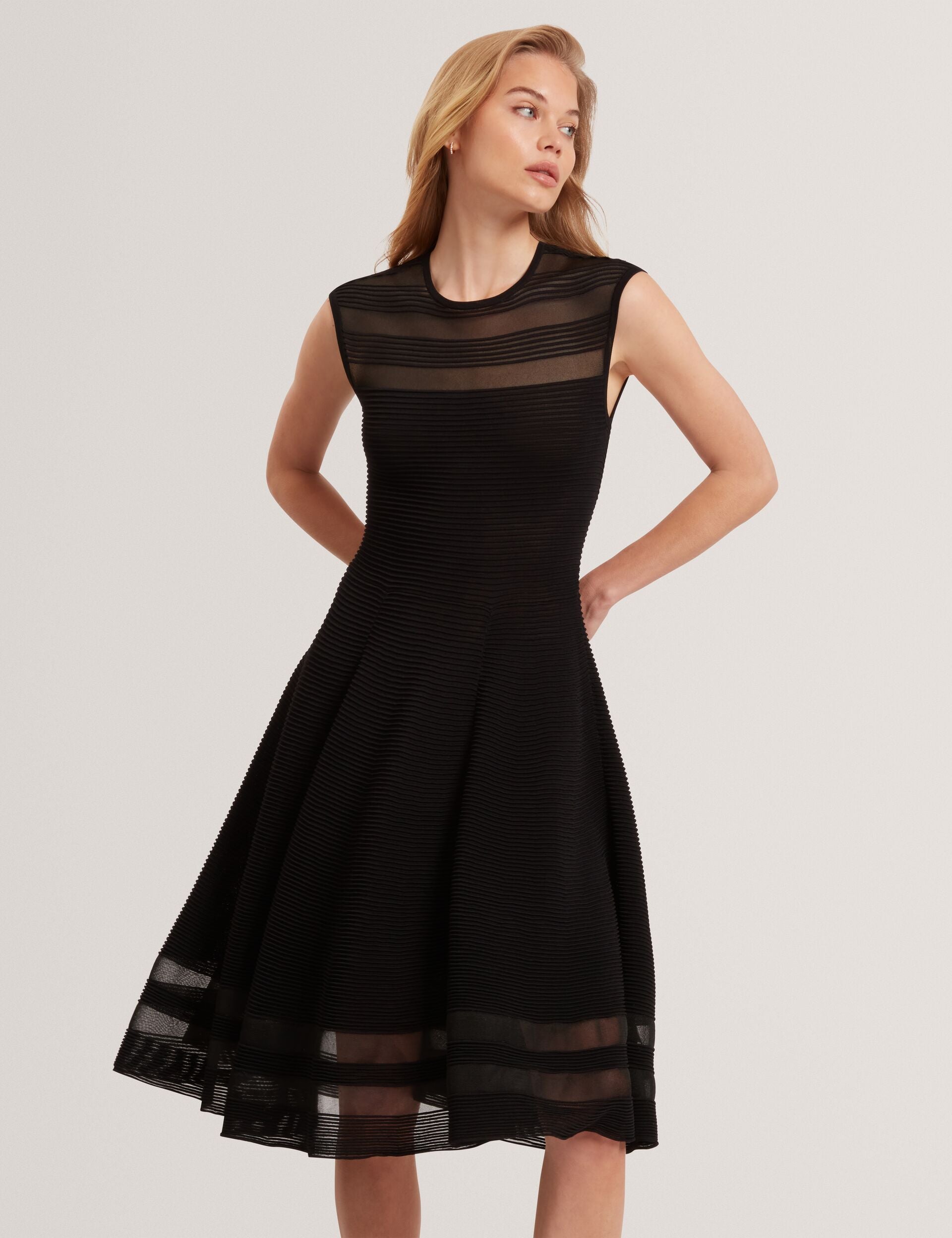 Sheer Panel Ribbed Knit Skater Dress | Suusaan | Ted Baker UK Sheer Panel Ribbed Knit Skater Dress | Suusaan | Ted Baker UK
