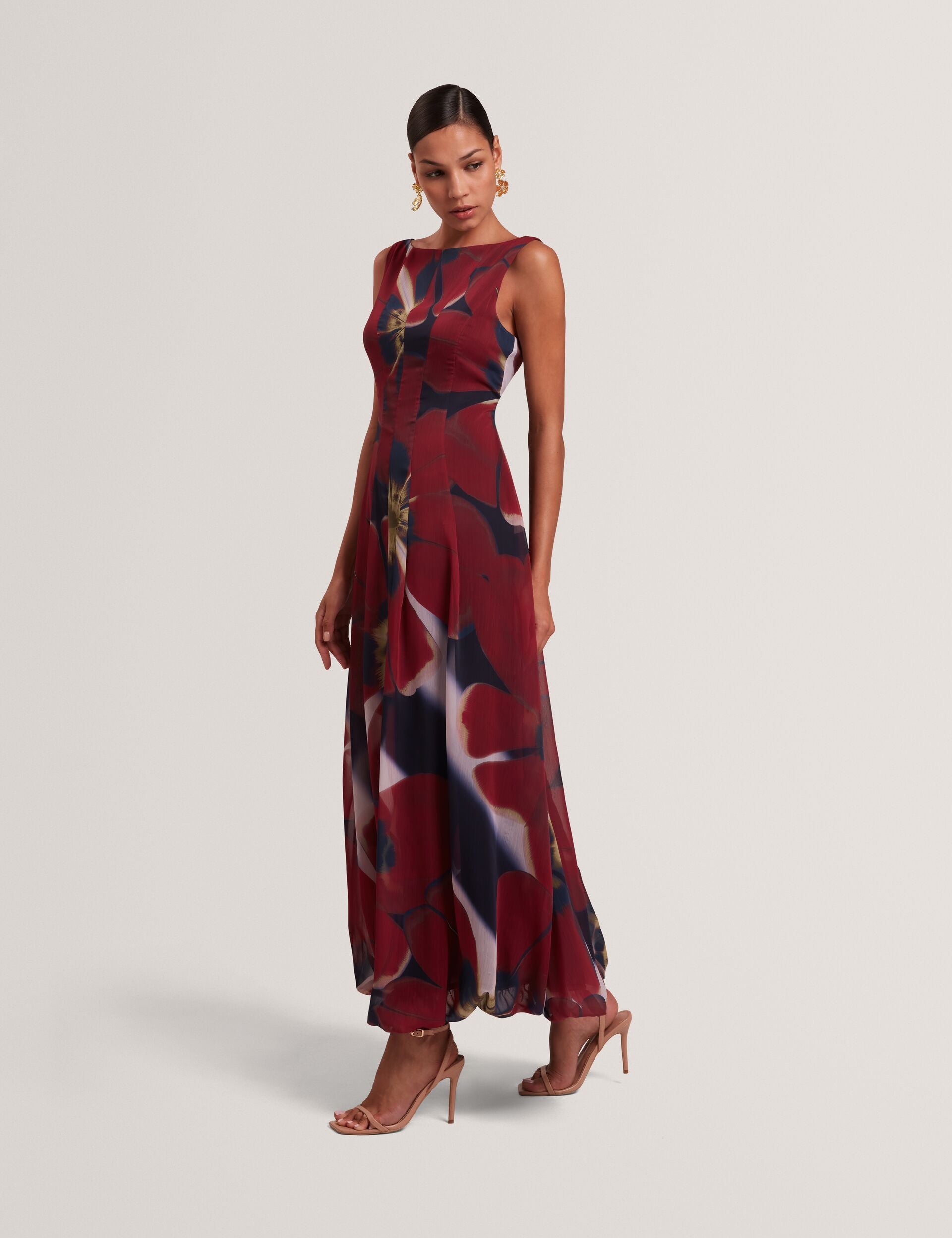 Red Blooms Bubble Hem Midaxi Dress | Laynia