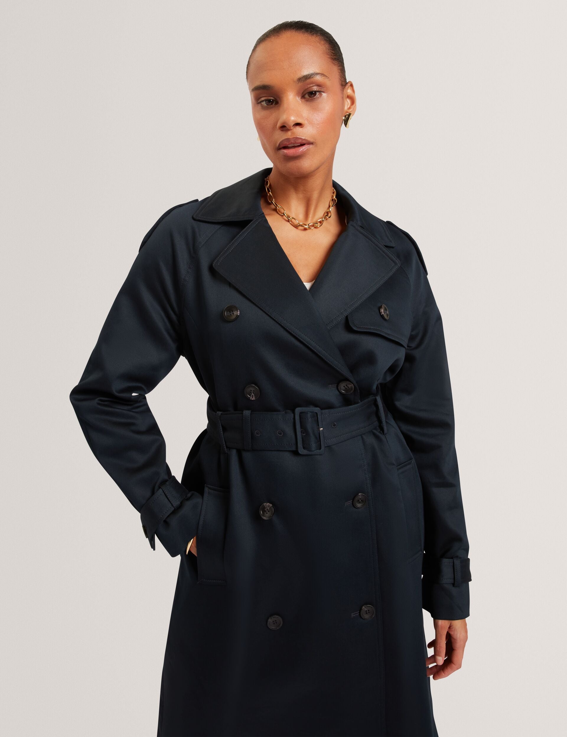Women's Double Breasted Trench Coat - Classic Belted Jacket With Detachable Hood