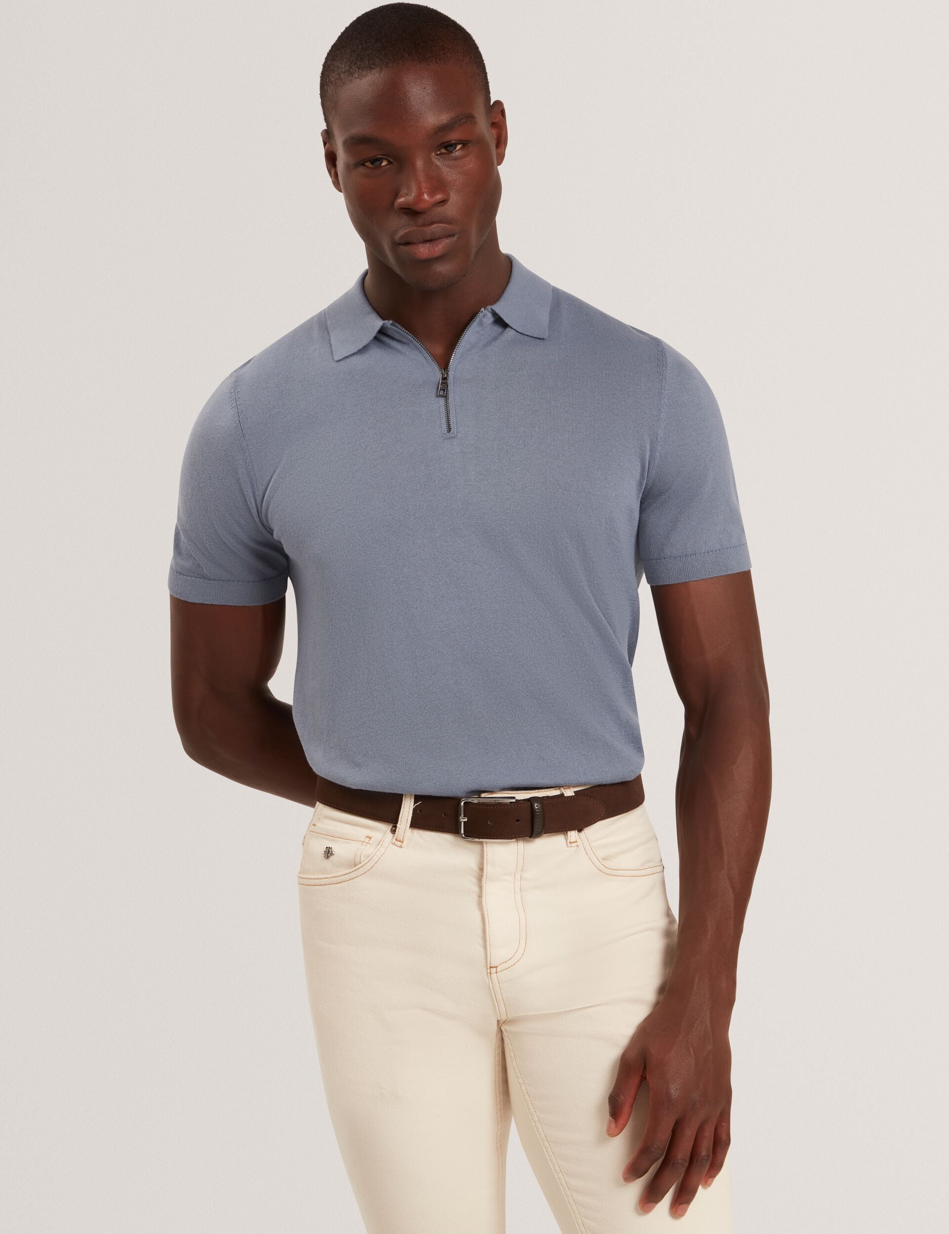 Silk Blend Knit Zip Neck Polo | Givrans | Ted Baker US