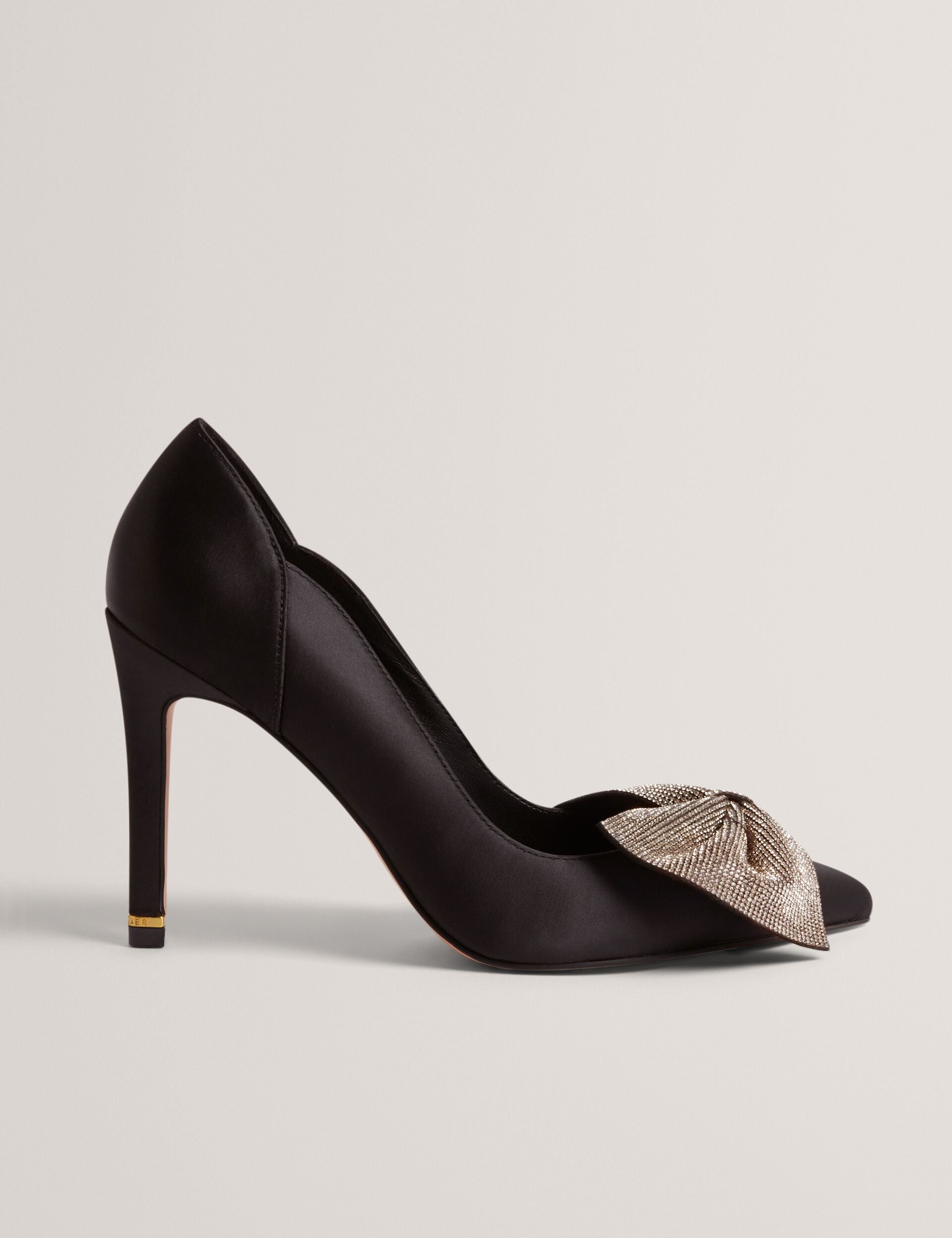 CRIISTI Rhinestone Bow Satin Court Heels
