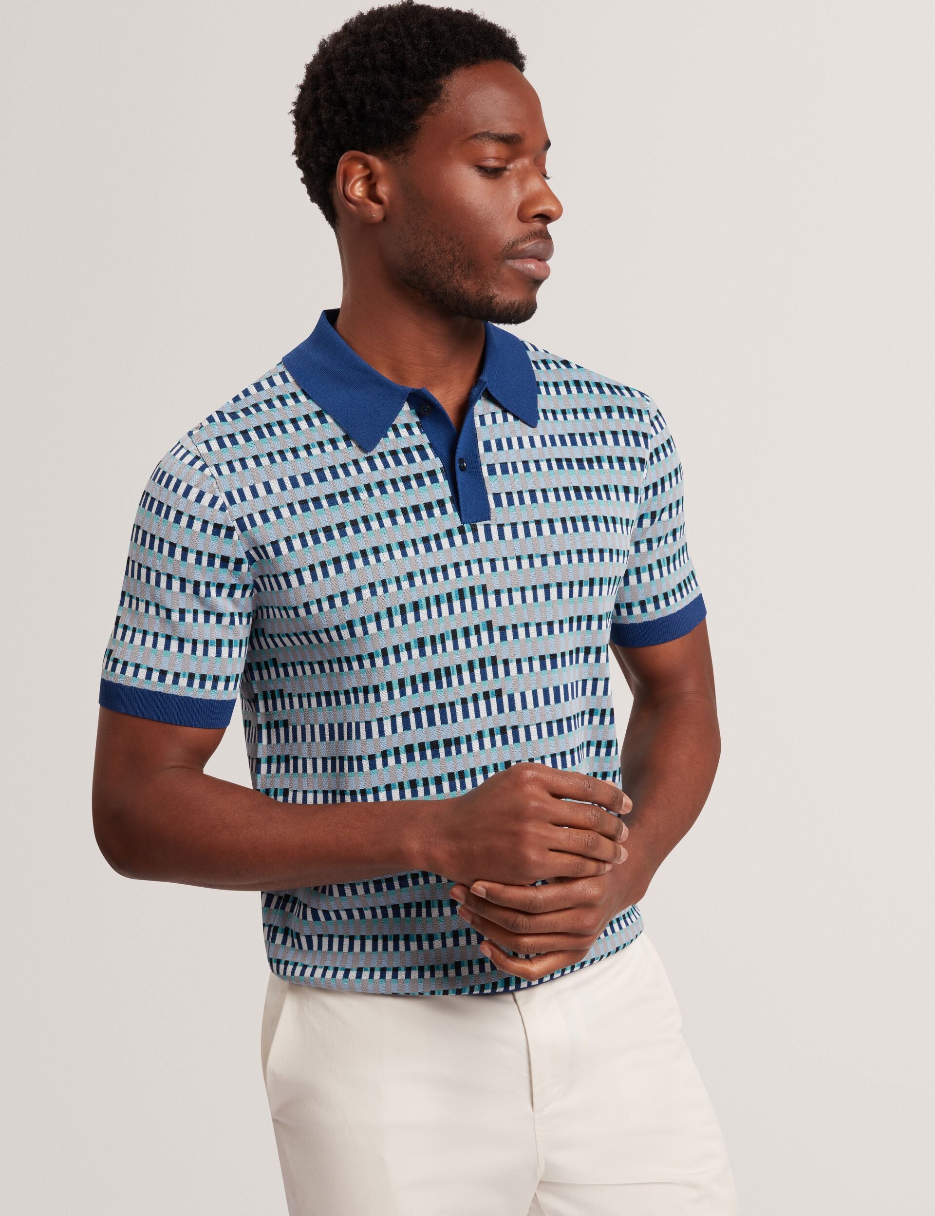 Jacquard Dash Check Knitted Polo | Tadmori | Ted Baker US