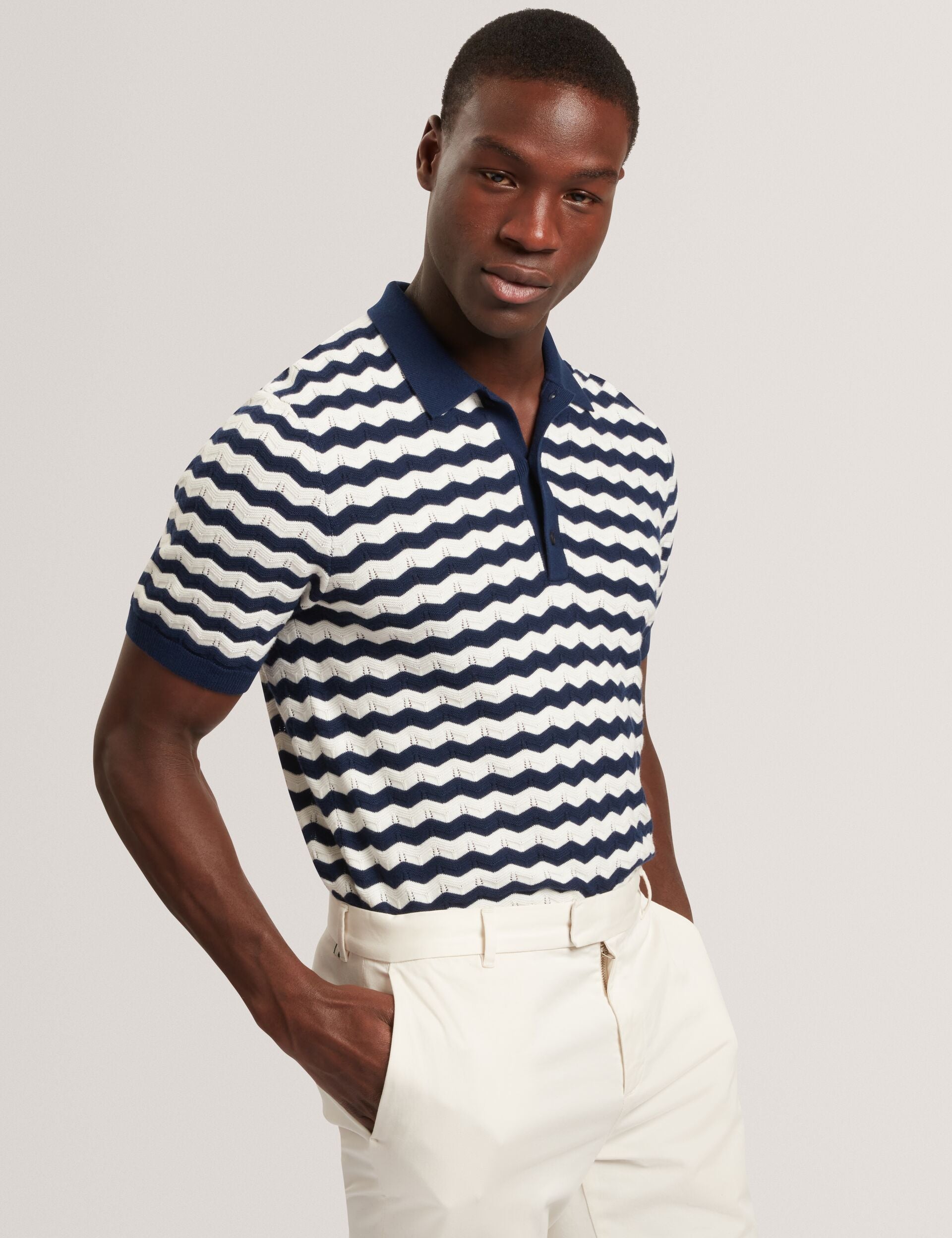 Wavy Stripe Merino Wool Blend Polo | Froobie | Ted Baker US