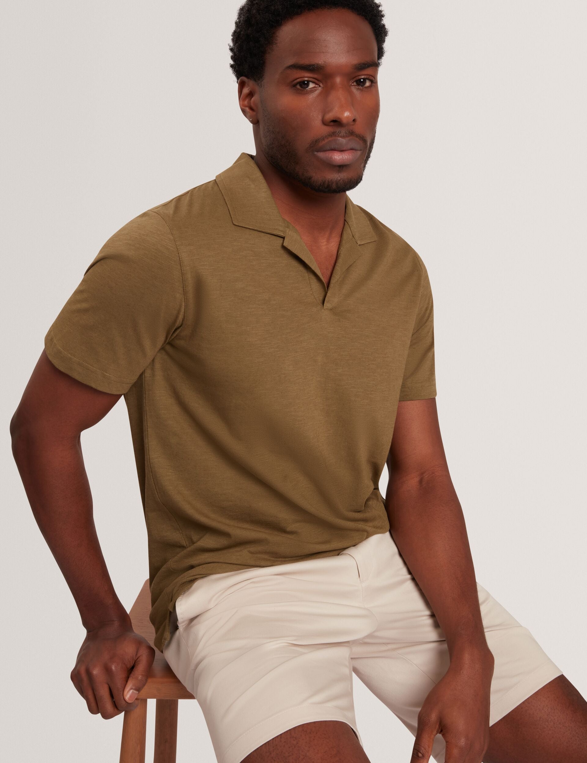 Olive Open Neck Cotton Linen Polo Shirt | Anito | Ted Baker US