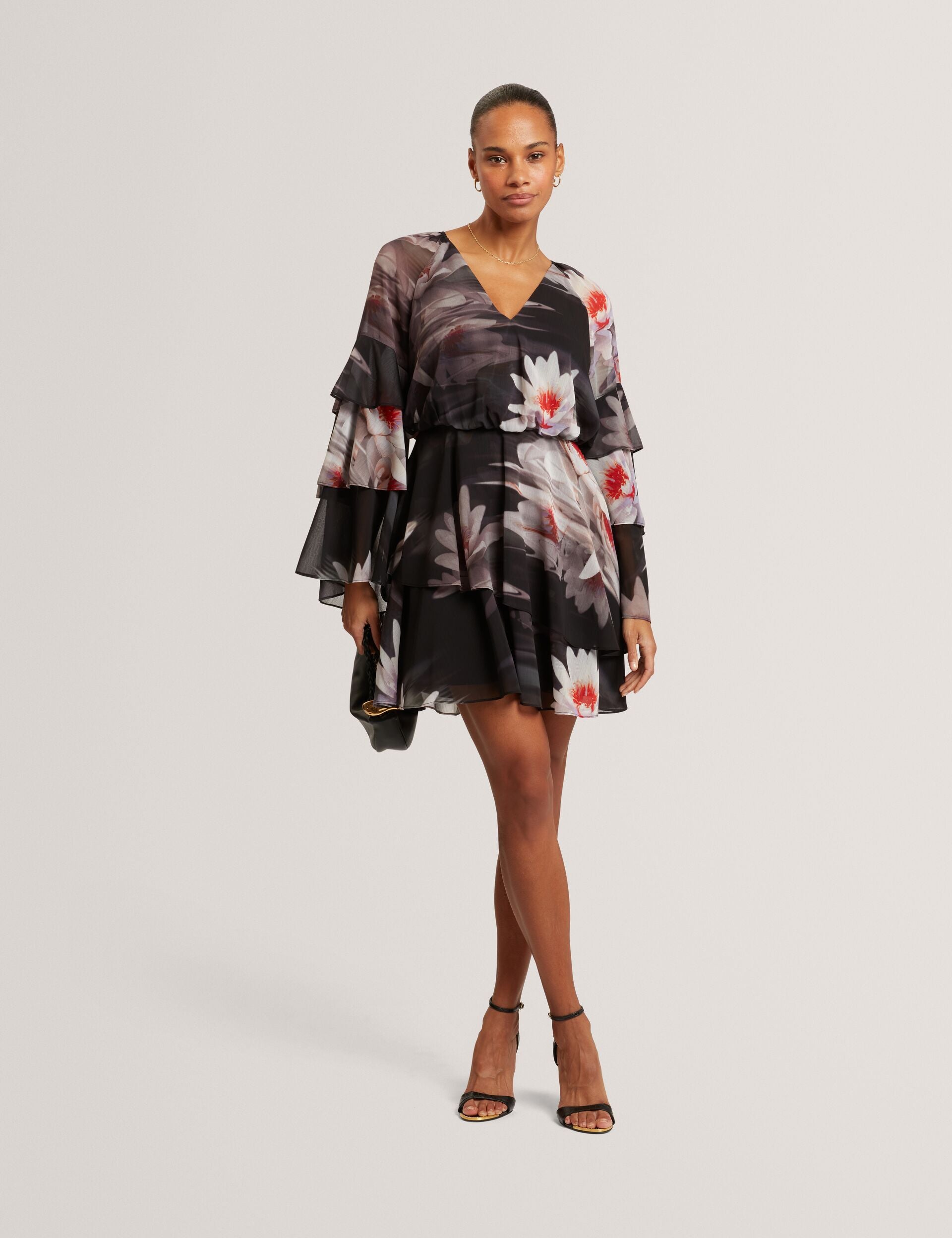 ted baker long sleeve dress Lily Print Frilled Mini | Nayvie At approximately 47.5 inches Size/Height (Age):100 (3-4Y) ecom_Fit_Fitted Cream PrettyLittleThing Ruched Overlay