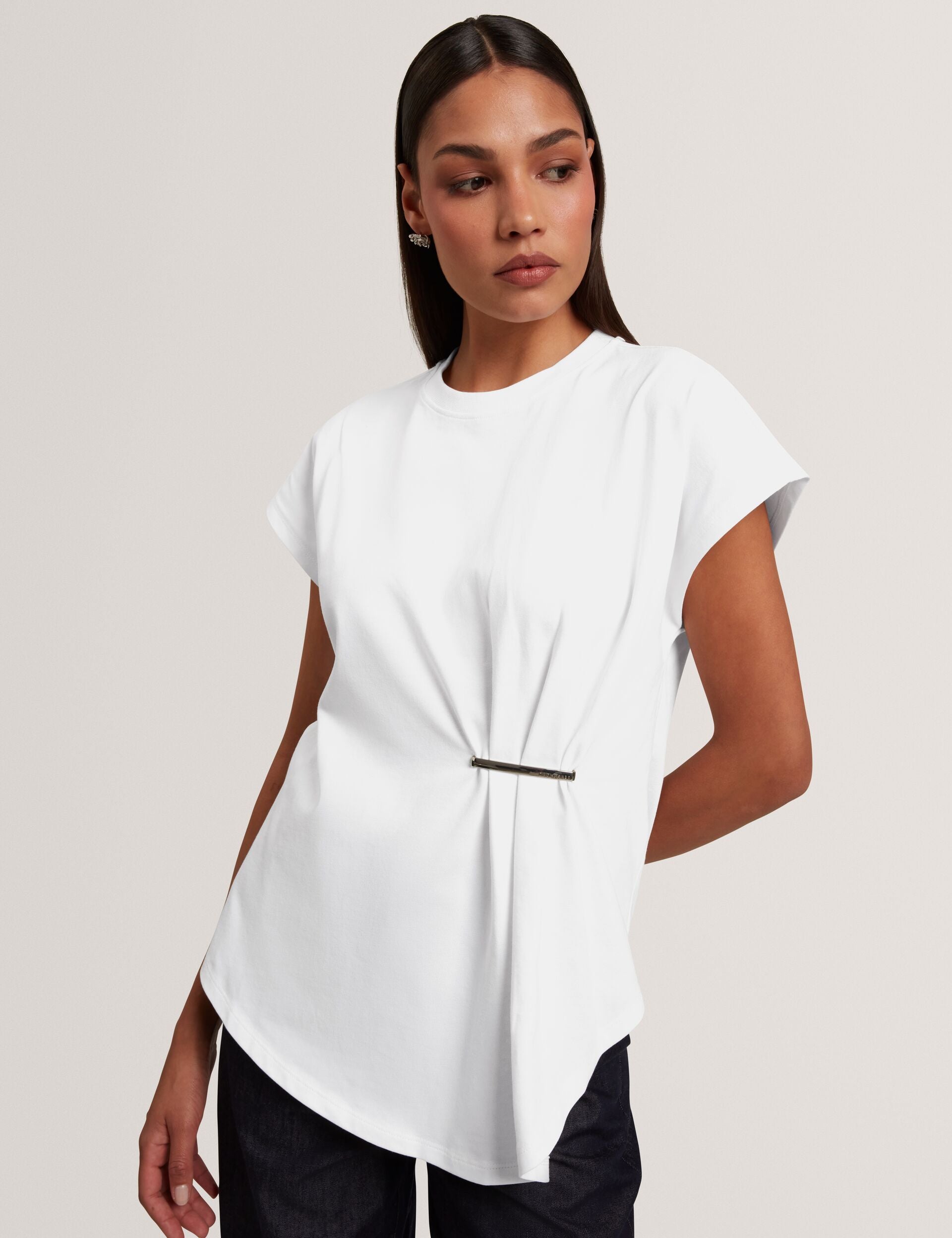 Bar Detail Gathered Short Sleeve T-shirt | Teally | Ted Baker UK
