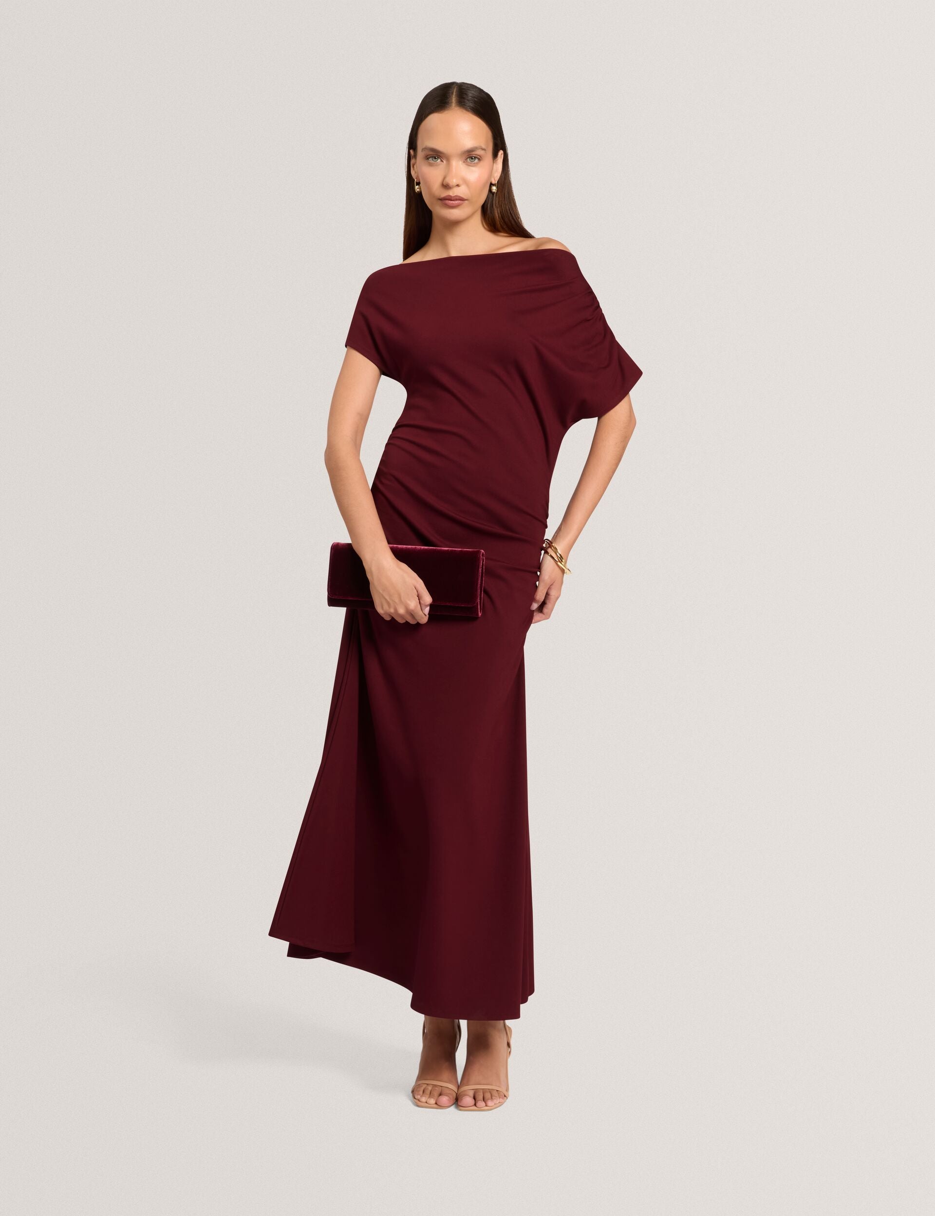 Jersey Asymmetric Neck Midi Dress | Maevely