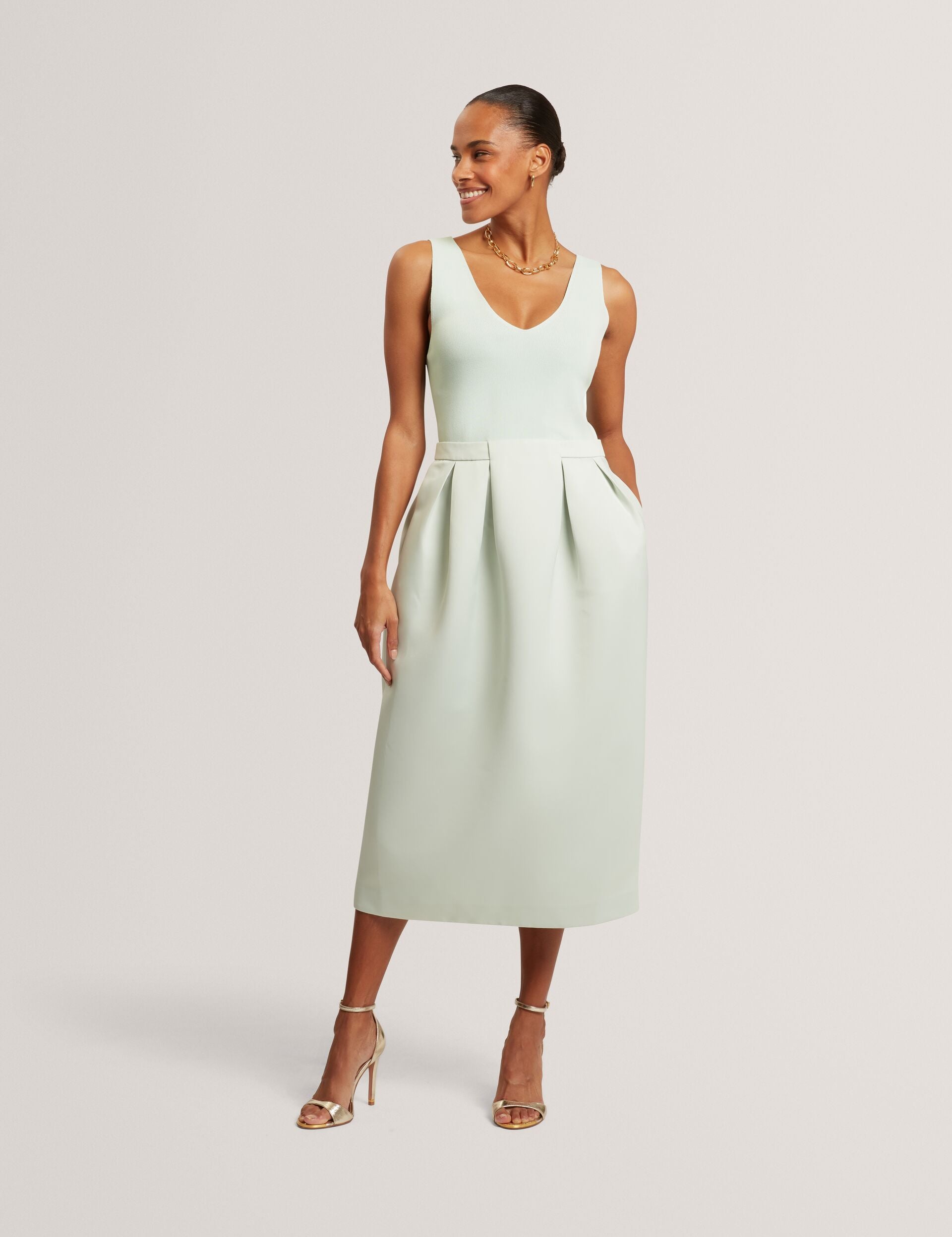 Sleeveless Knit & Satin Tulip Midi Dress | Verlene | Ted Baker IE