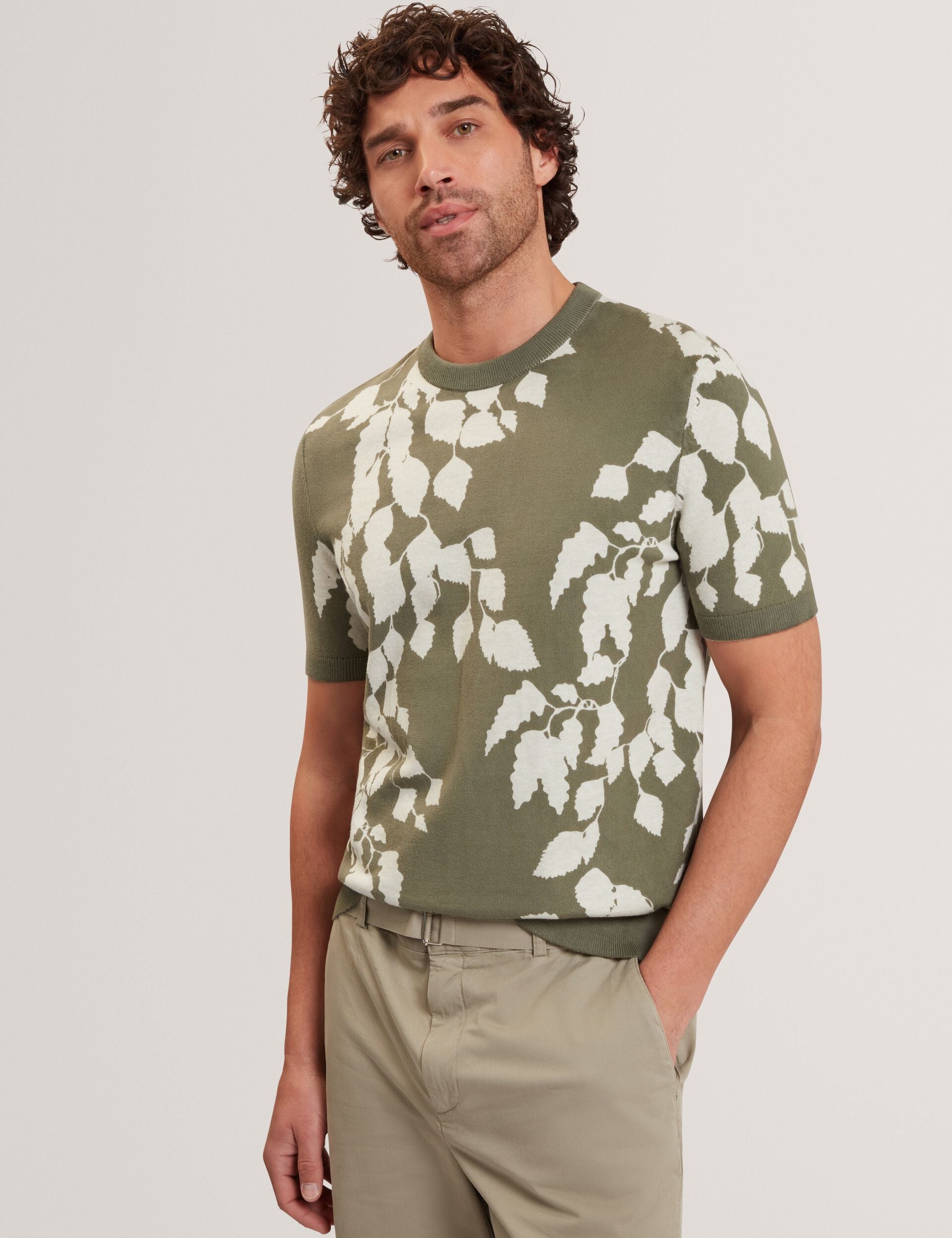 Foliage Print Cotton Fine Knit T-shirt | Alddat | Ted Baker US