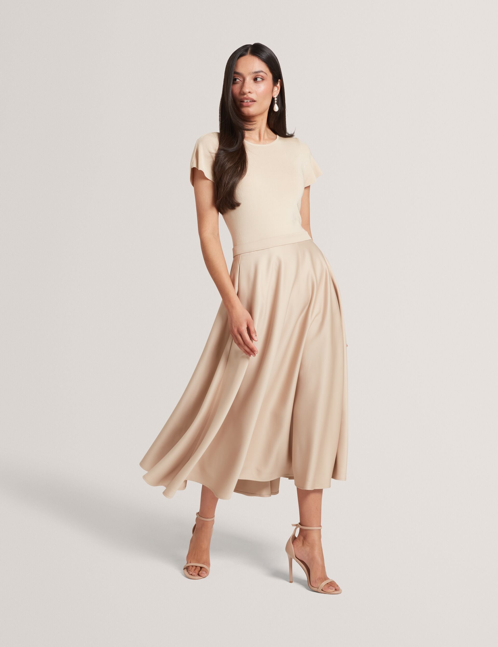 brown ted baker dress Tulip Sleeve Mockable Midi | Calyne Sequin dress Size:14 1/2 x 32 Ecom Style:AP1D106095 Artificial Blue Rose Pearl neck bodice creates a