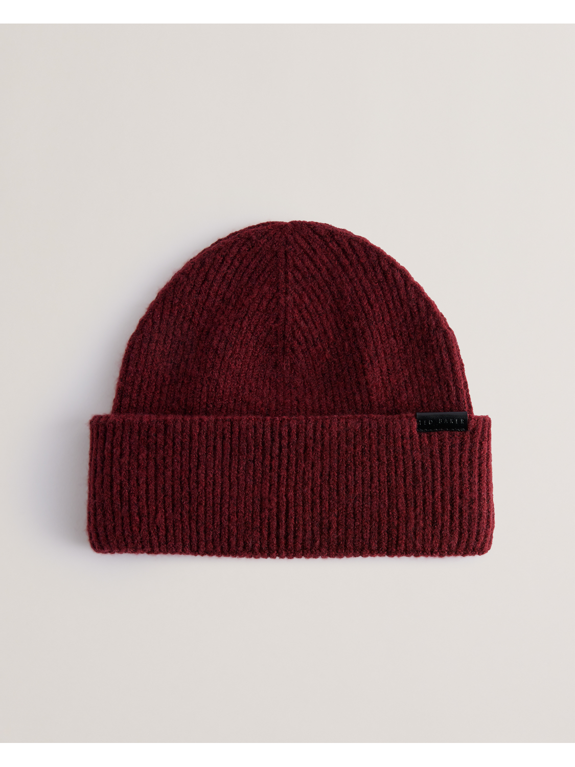 Ted Baker Casual Beanie Hat Oxblood Ribbed Knit Turn-Up Beanie Hat
