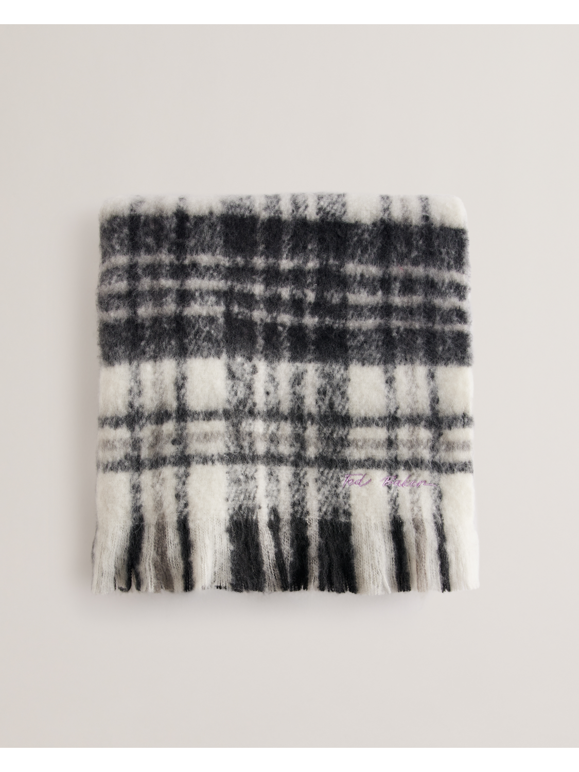 Brushed Scarf / CHECKED BLACK Knitted Brushed Wool Scarf