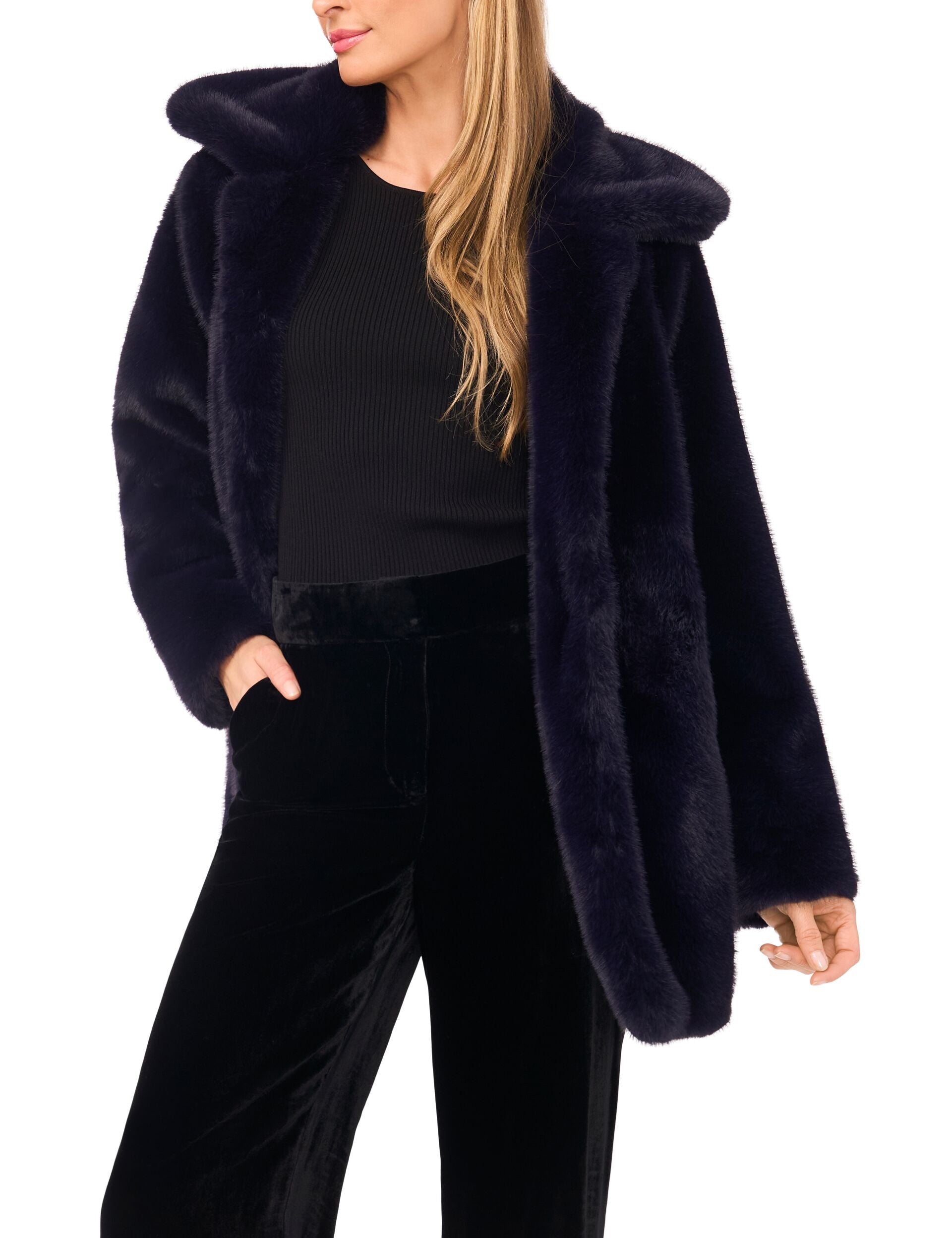 【TED BAKER】ハーフコート Pコート　フェイクファー　ベルト　ネイビー TED BAKER】ハーフコート Pコート フェイクファー ベルト ネイビー