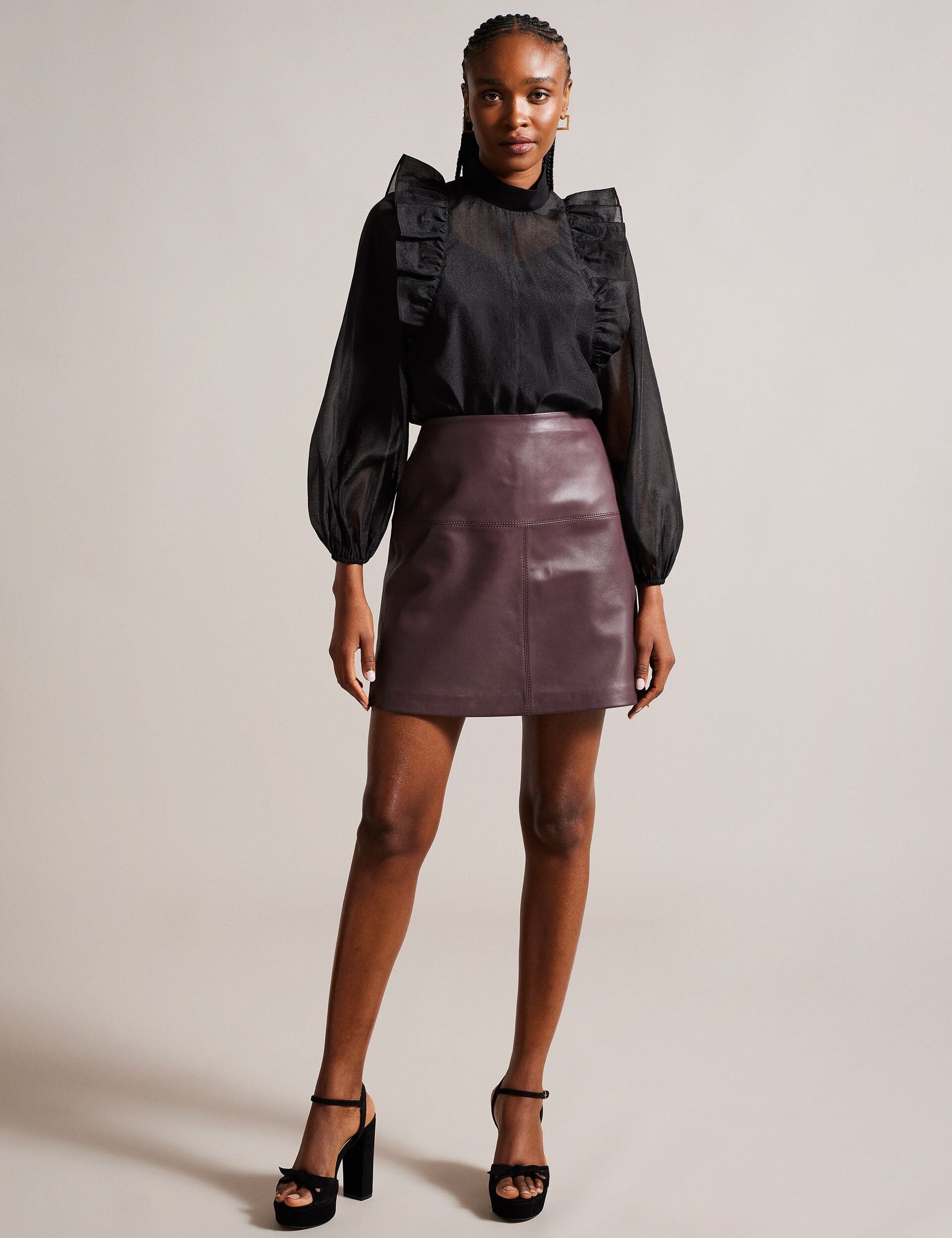 Ted Baker LONDON Aライン　レザーミニスカート　タイト Dk-red A-line Leather Mini Skirt | Valiat | Ted Baker UK
