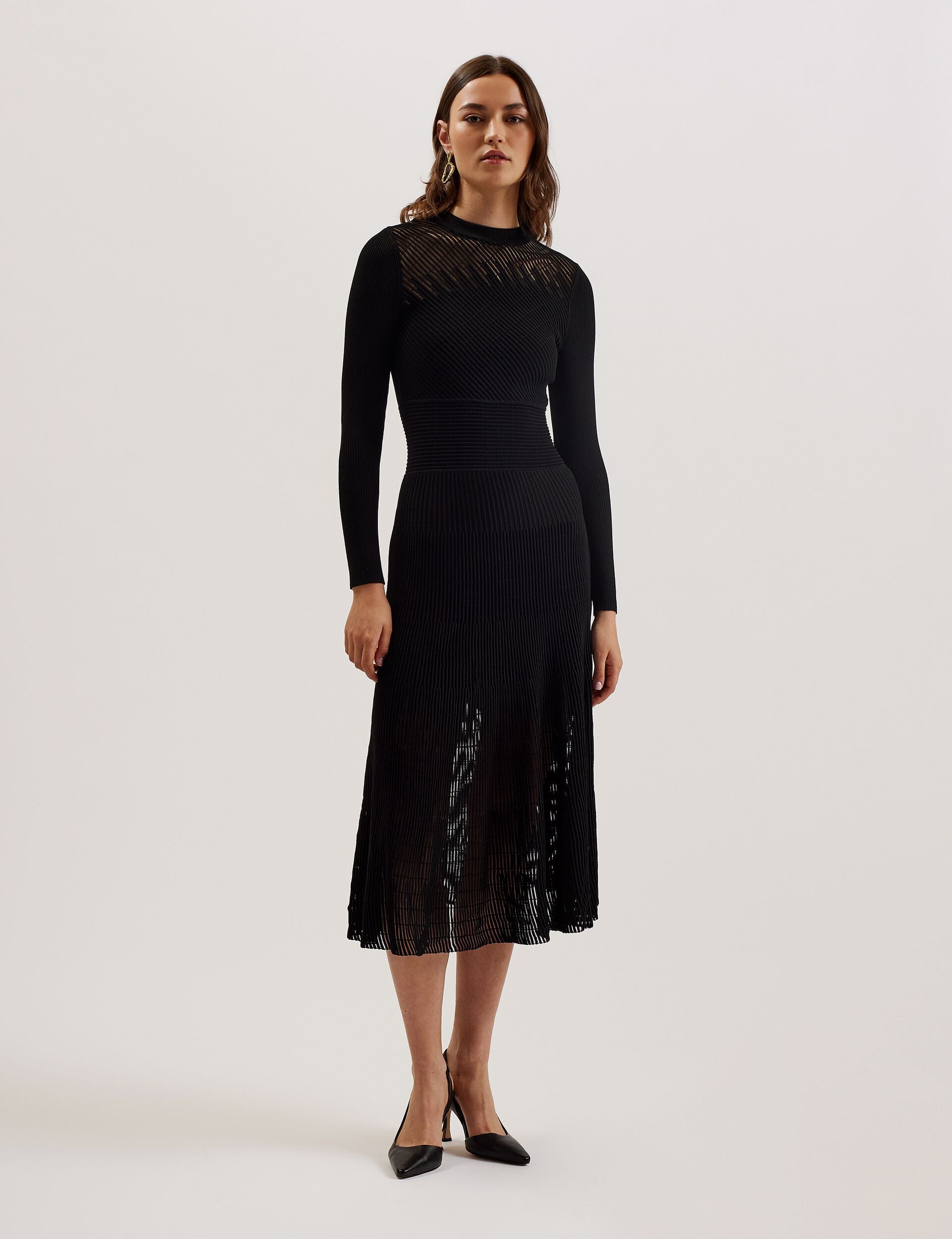 TED BAKER デッドベイカー リブニットワンピース LATINIA Black Bodycon Midi Dress | Latinia | Ted Baker US