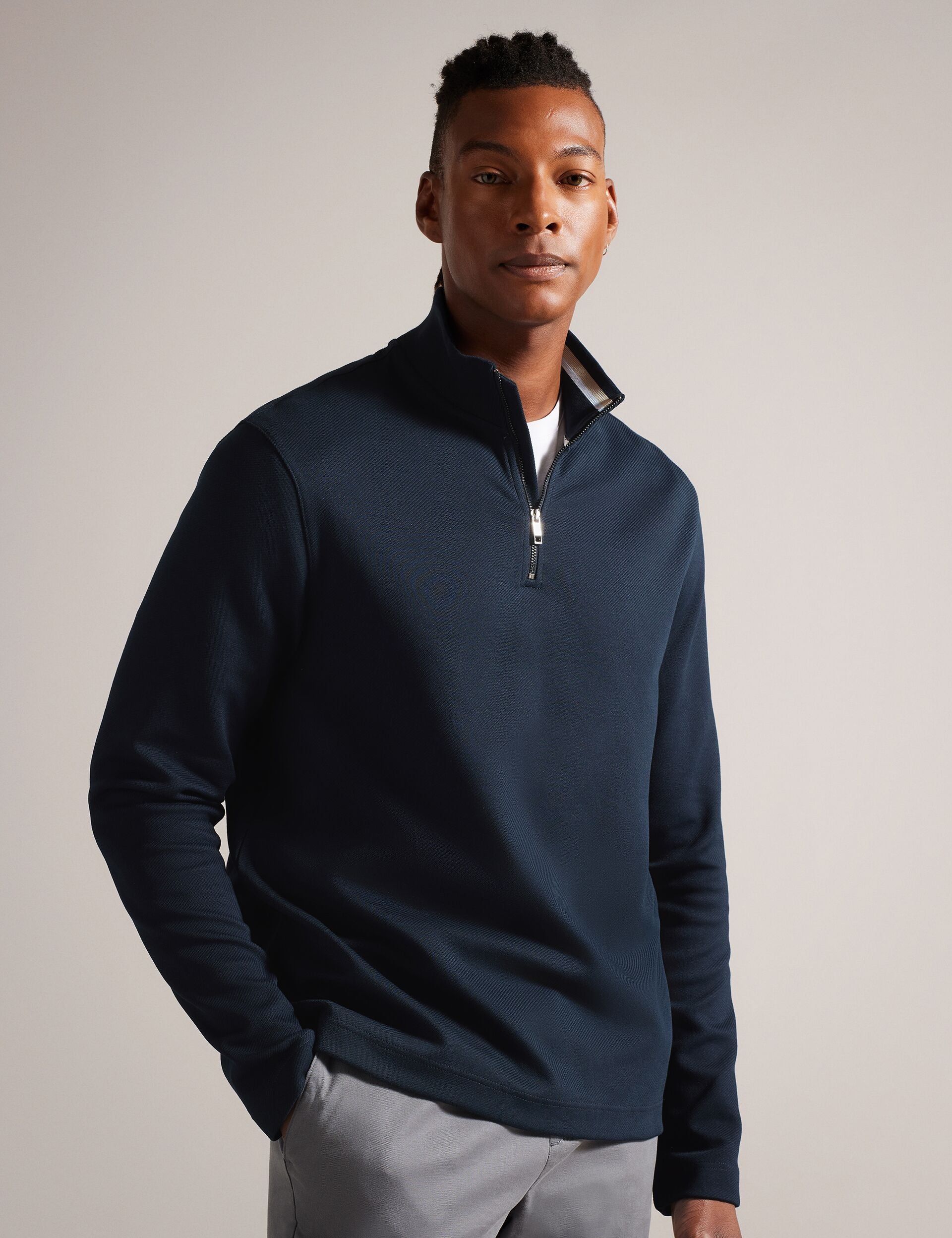 【peco】【未使用】TED BAKER トップス　ネイビー　襟元ビジュー Collar Zipper Down With Peplum Hem | Luella | Ted Baker US