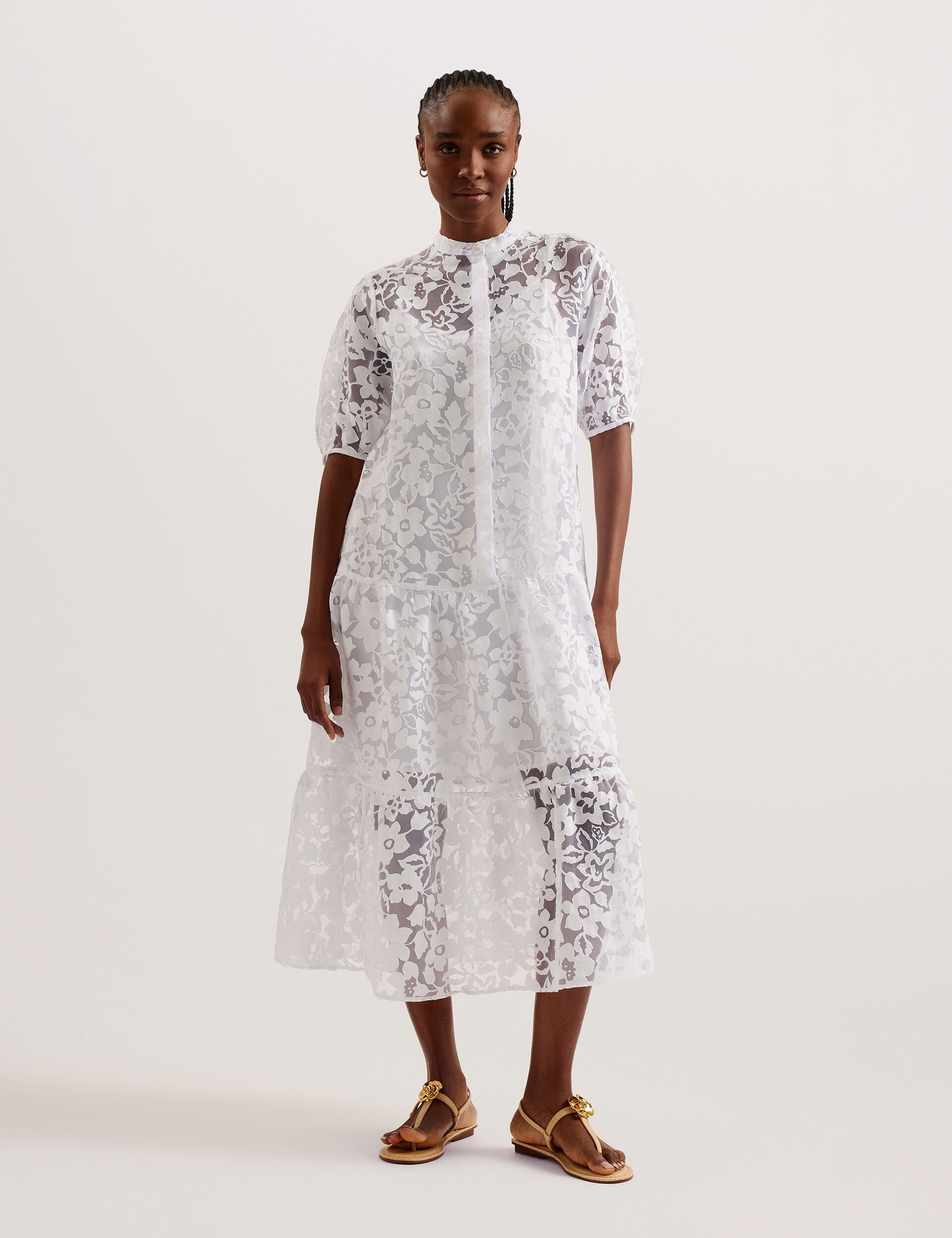 White Floral Midi Dress | Claarey