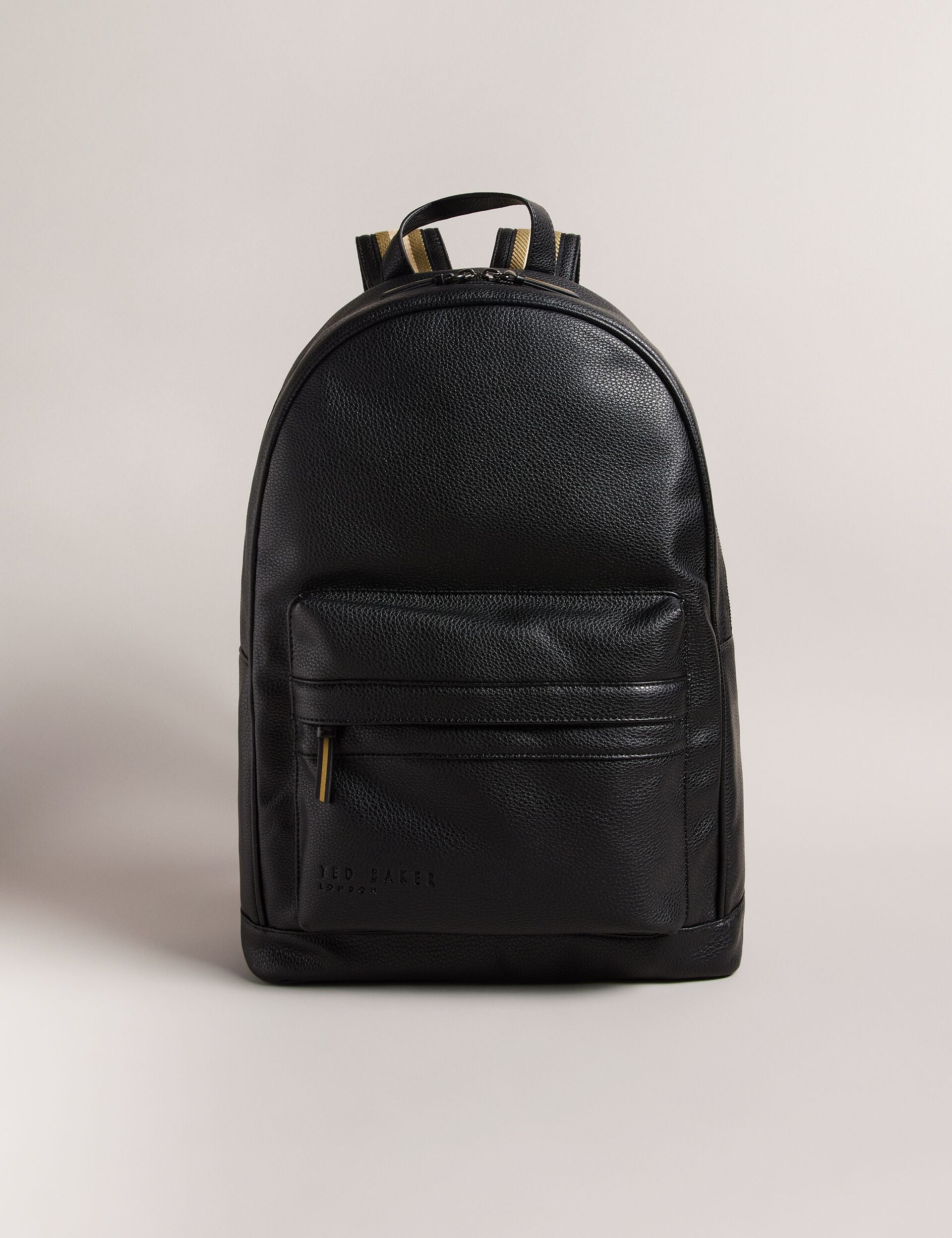 KAILEB Black Faux Leather Backpack With Webbing Straps