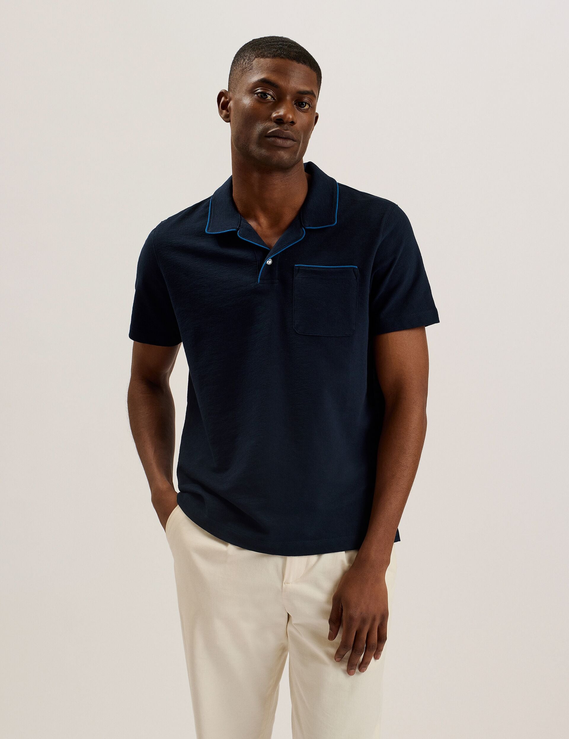 Navy Short Sleeve Regular Open Collar Polo | Paisel | Ted Baker US