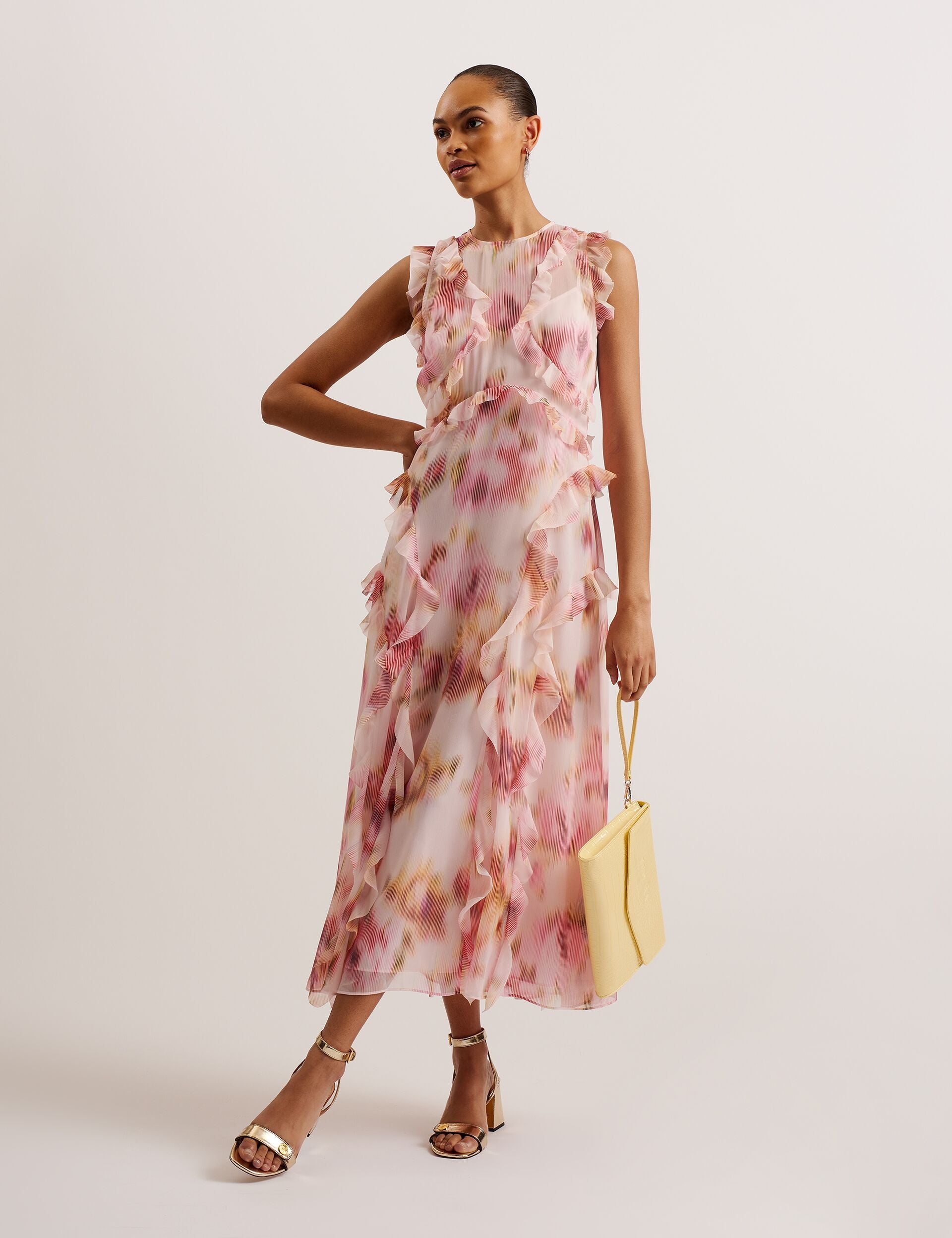 HISAKO Blurred Floral Print Midi Dress
