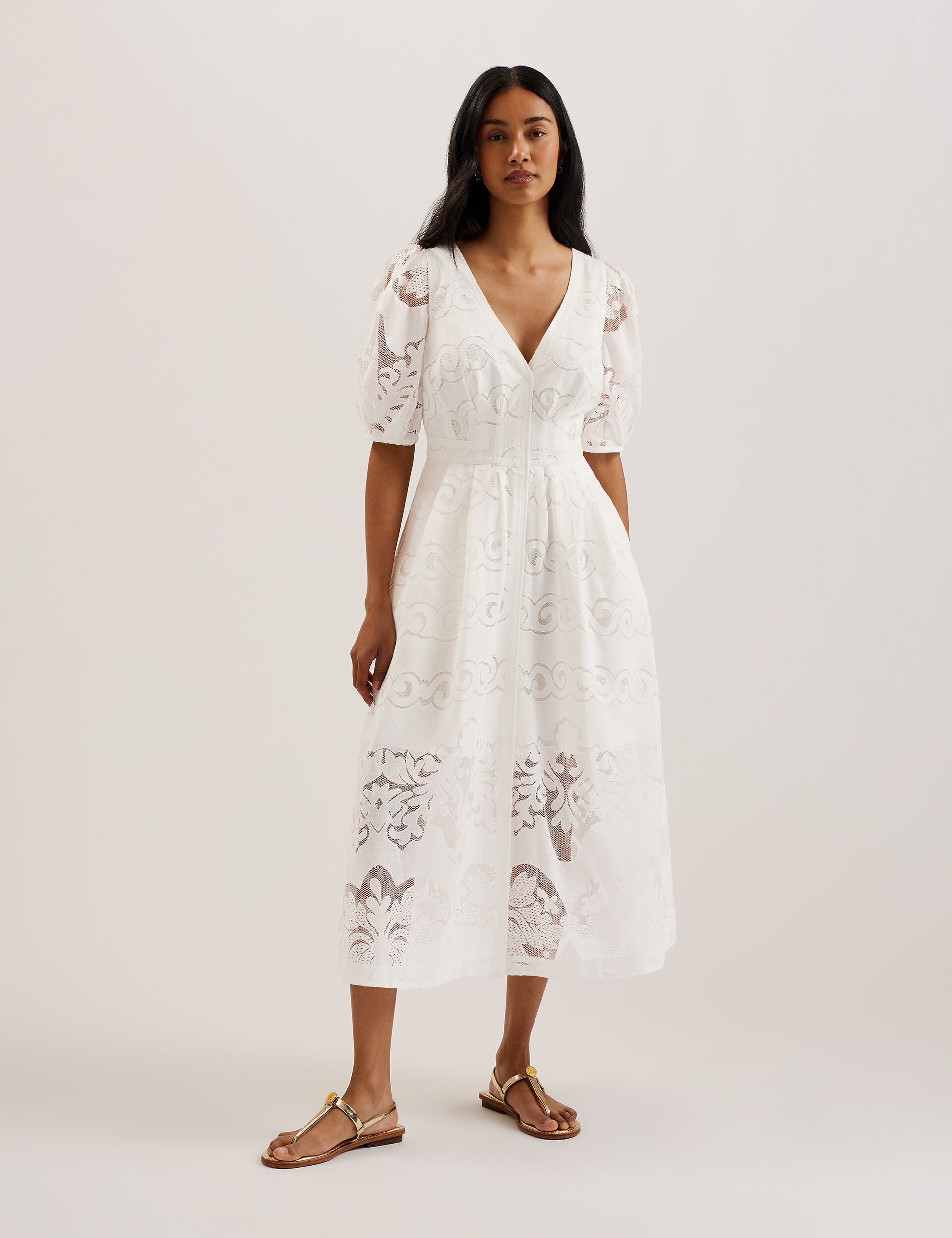 ted baker midi dress sale TED BAKER Gabyela Puff Sleeve Midi Dress With Belt