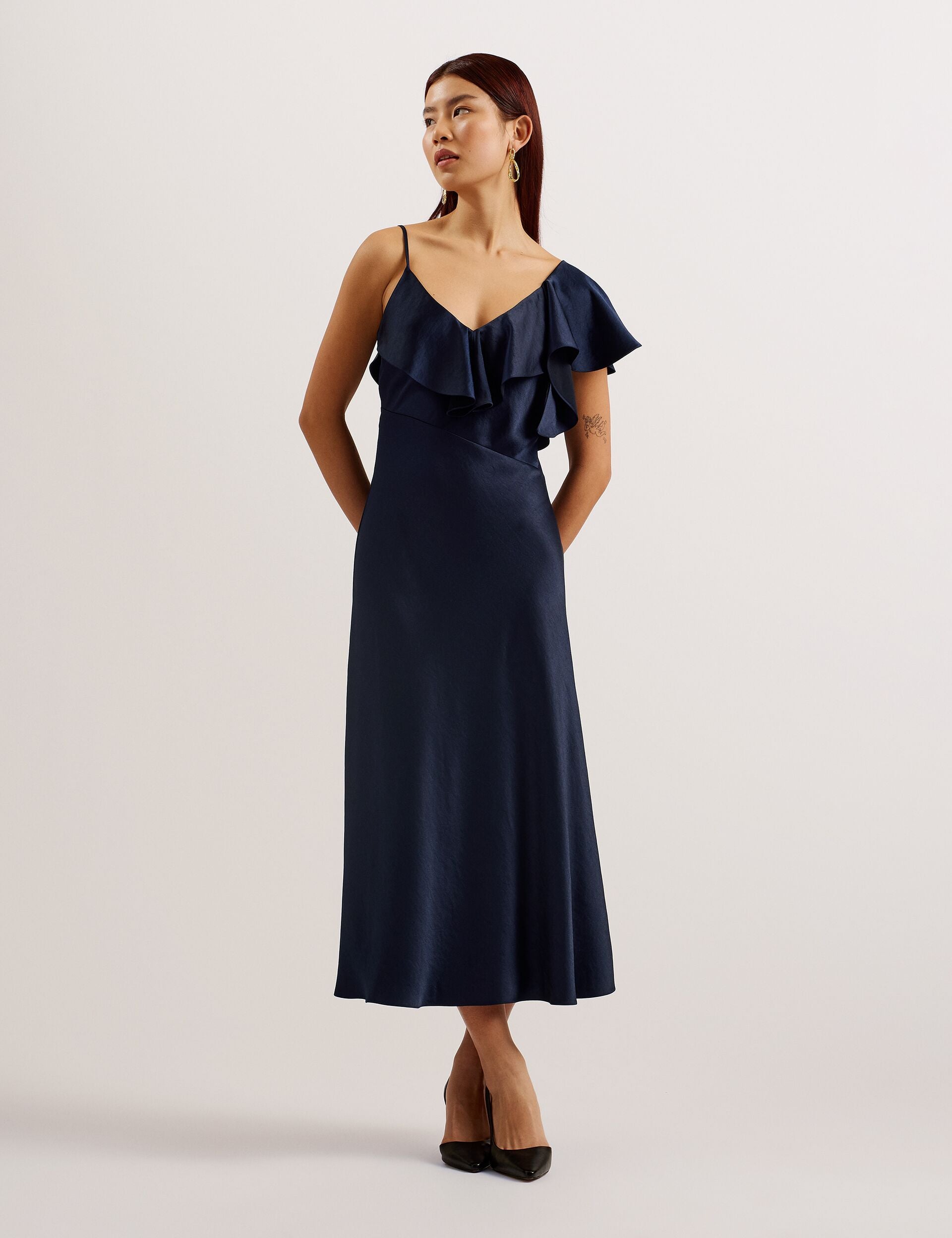 Navy Satin Midi Dress Keomi Ted Baker US