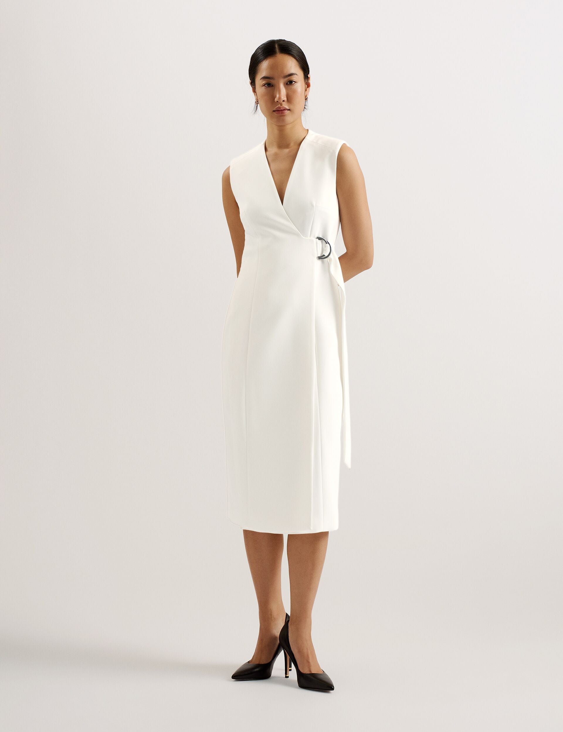 wrap midi dress white MOLENAA