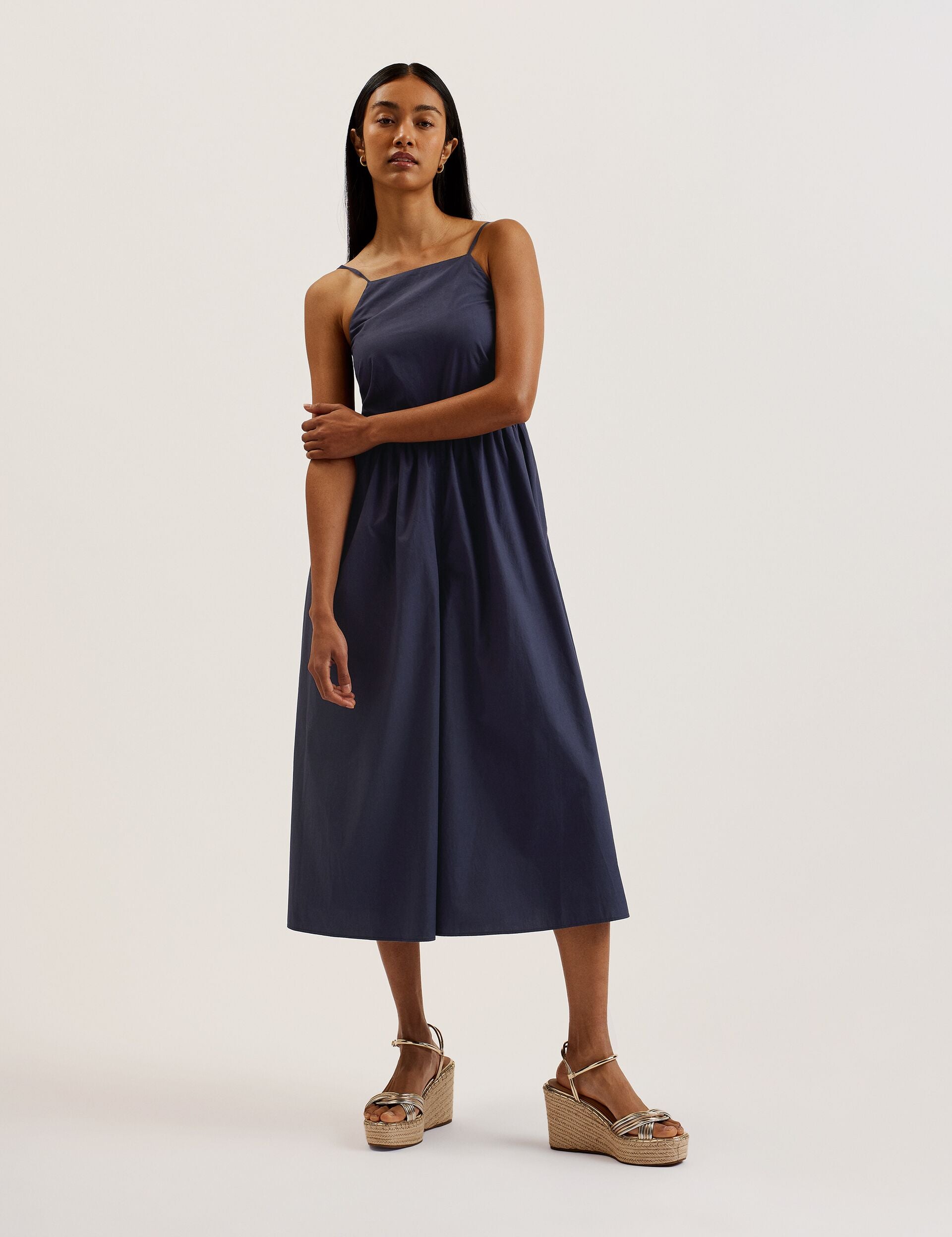 Dk-blue Squared Neck Strappy Cross Over Jumpsuit | Eze | Ted Baker US