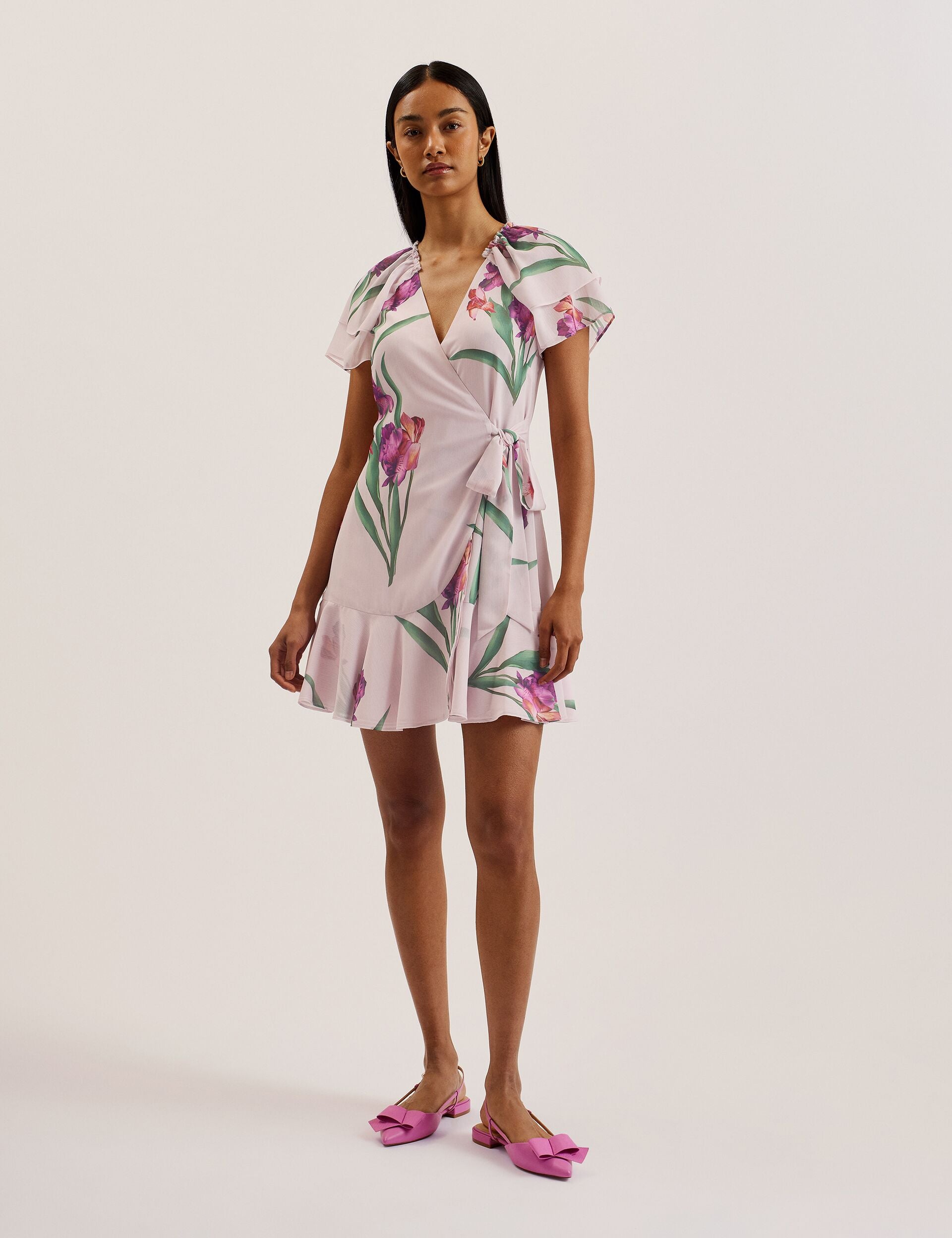 Lt-pink Floral Angel Sleeve Wrap Mini Dress Fasnia Ted Baker US