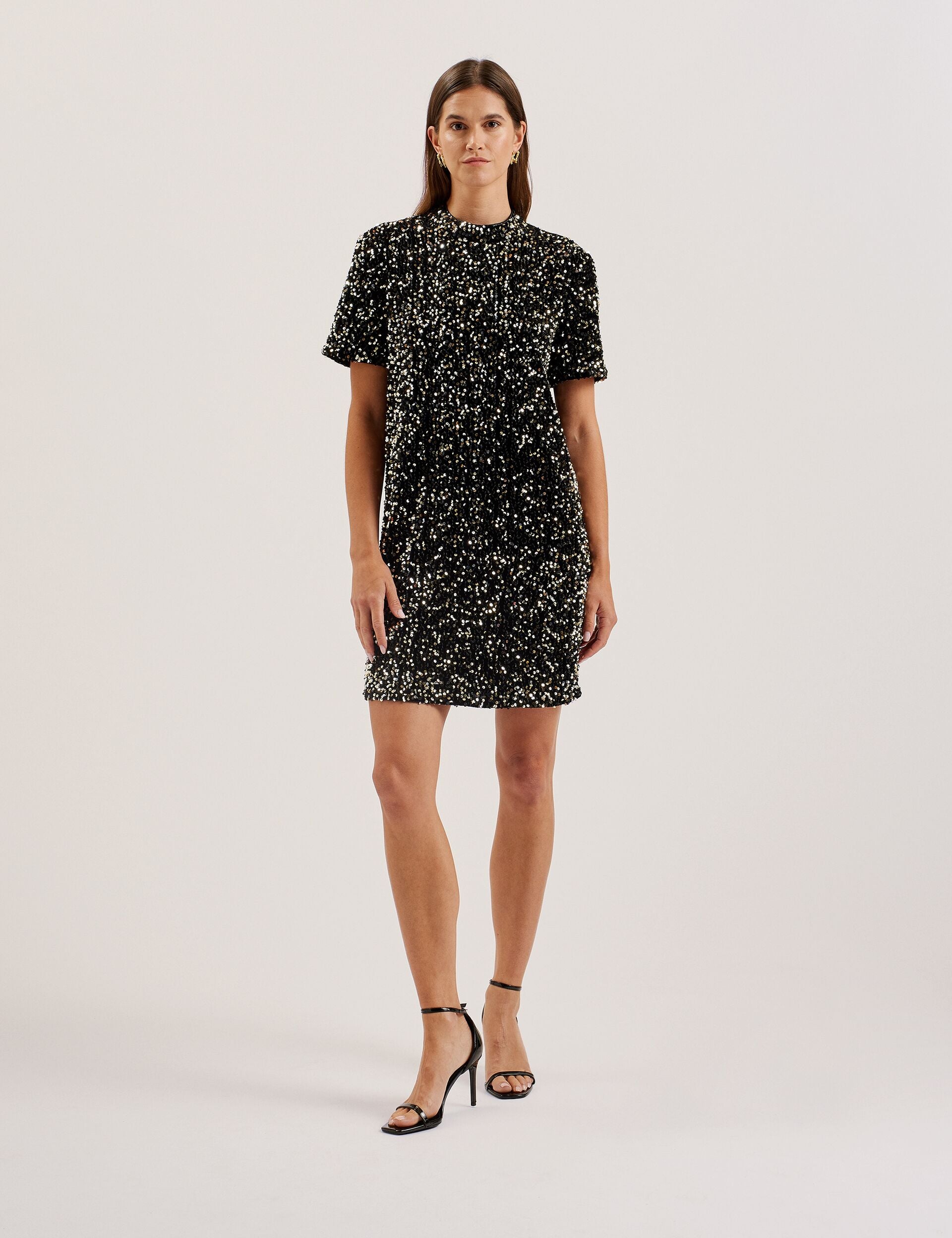 ted baker glitter dress Bandeau Dress With Fold Over Detail Black And White Festival Outfit –  Styledup.co.uk main image 1