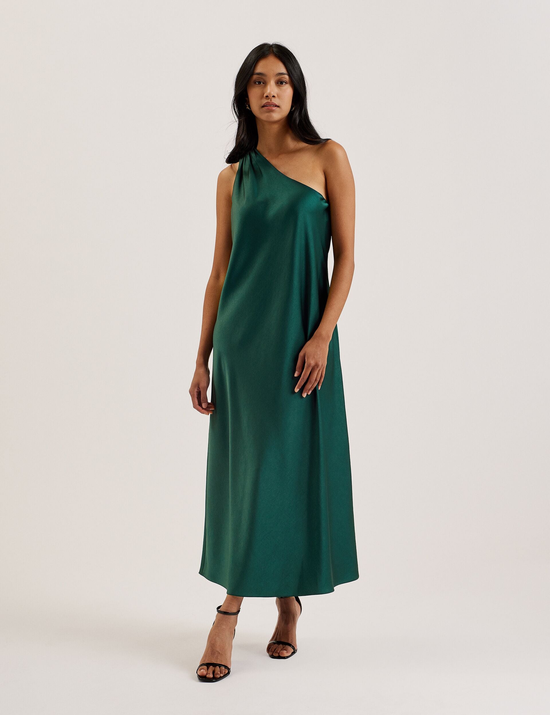 Dk-green Satin One Shoulder Midi Dress | Melgar | Ted Baker UK