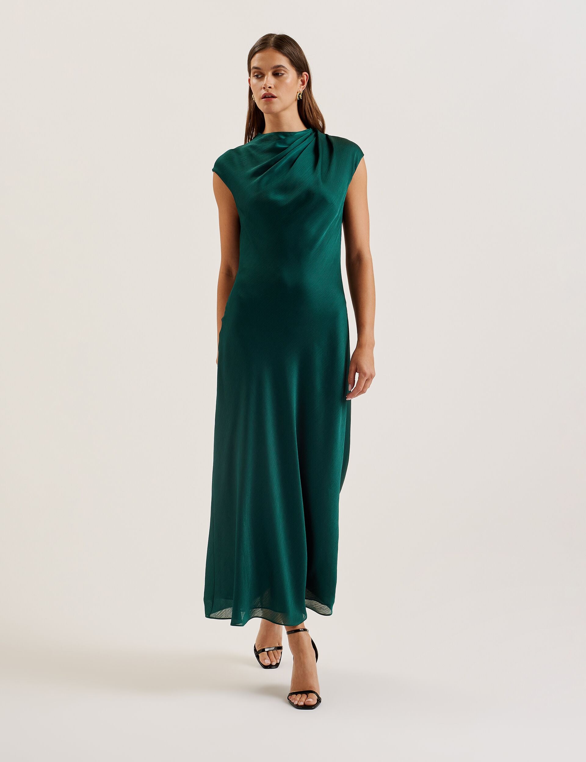 Dk-green Chiffon Drape Neck Detail Midaxi Dress Rimini Ted