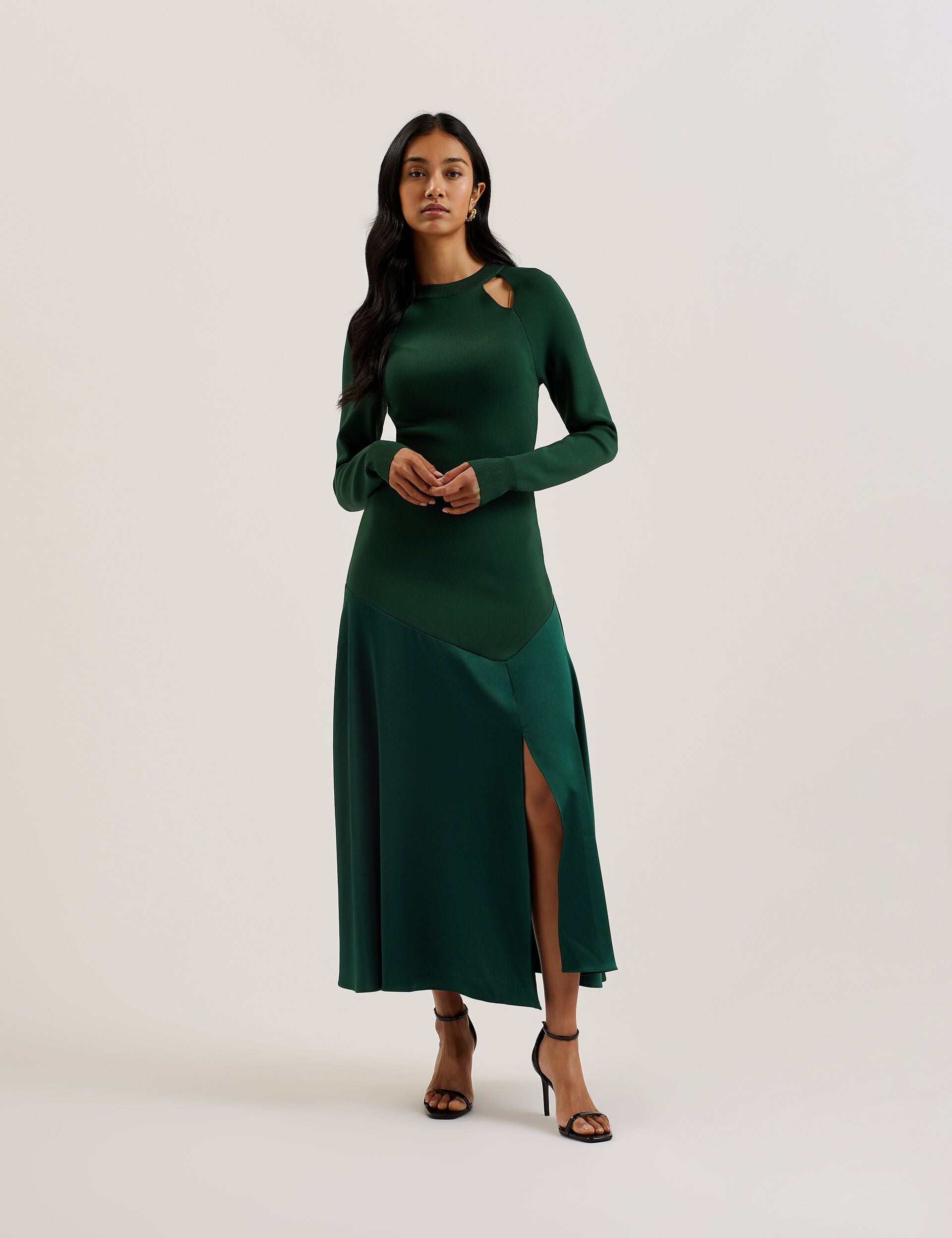 Long Sleeve Satin Skirt Midi Dress | Alfeios
