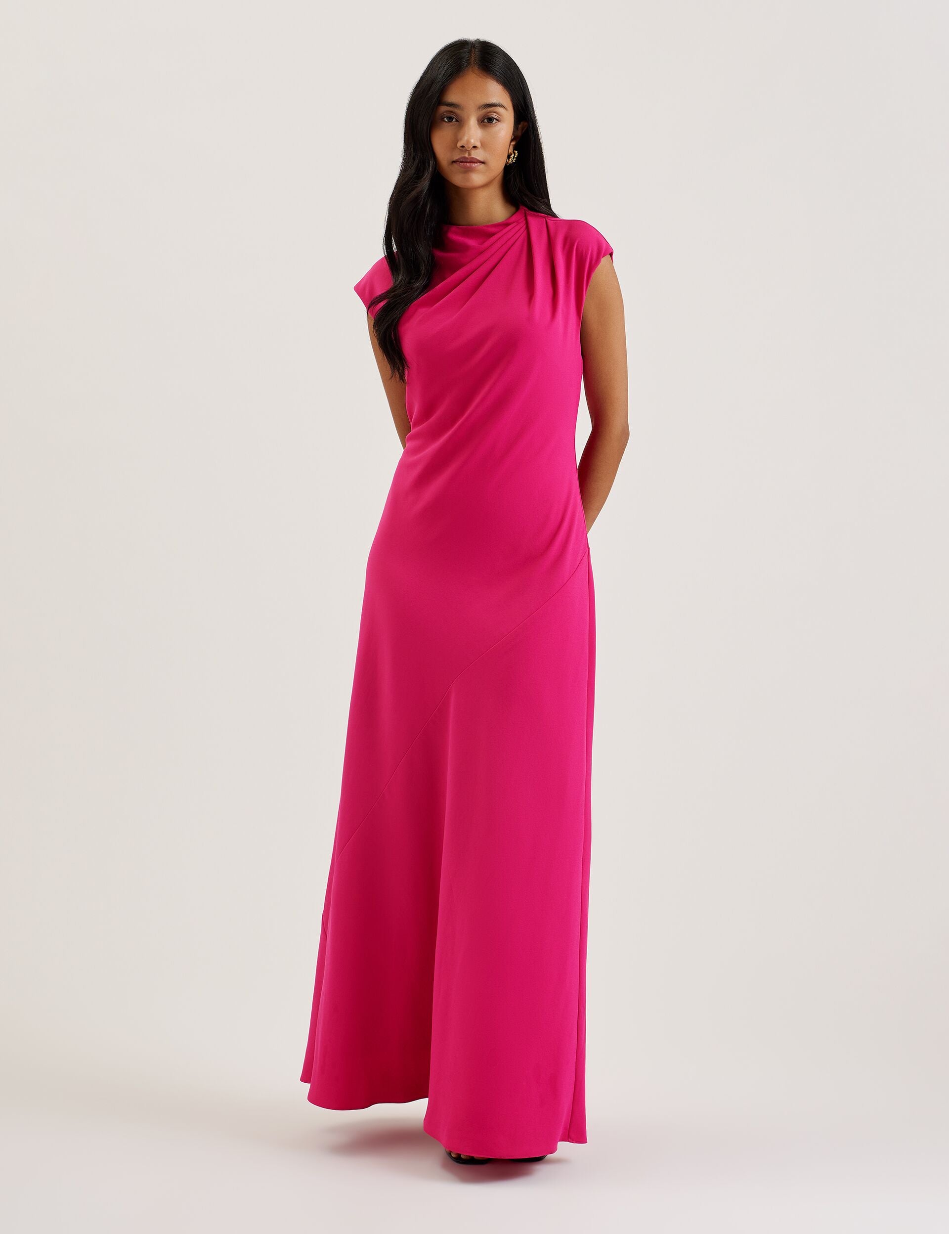 Pink Drape Neckline Cap Sleeve Maxi Dress | Ereas