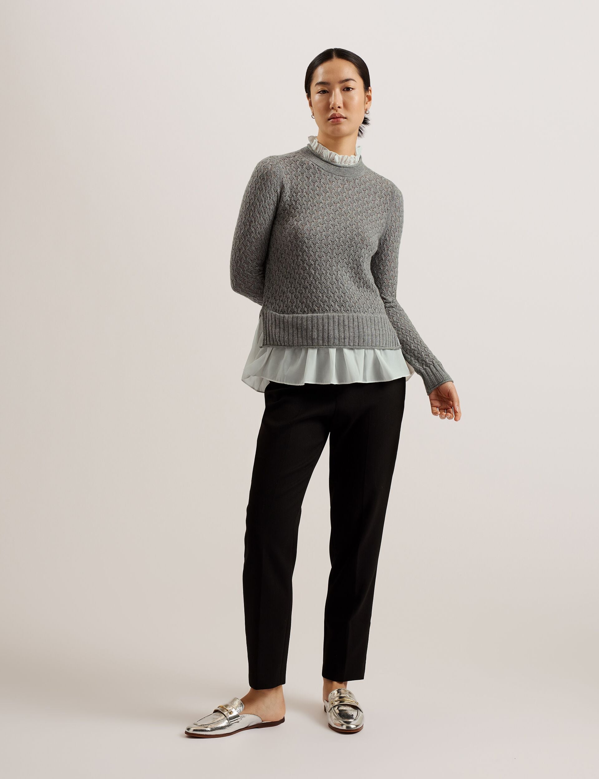 Grey Pointelle Knit Jumper With Shirt Hem | Holinas | Ted Baker UK