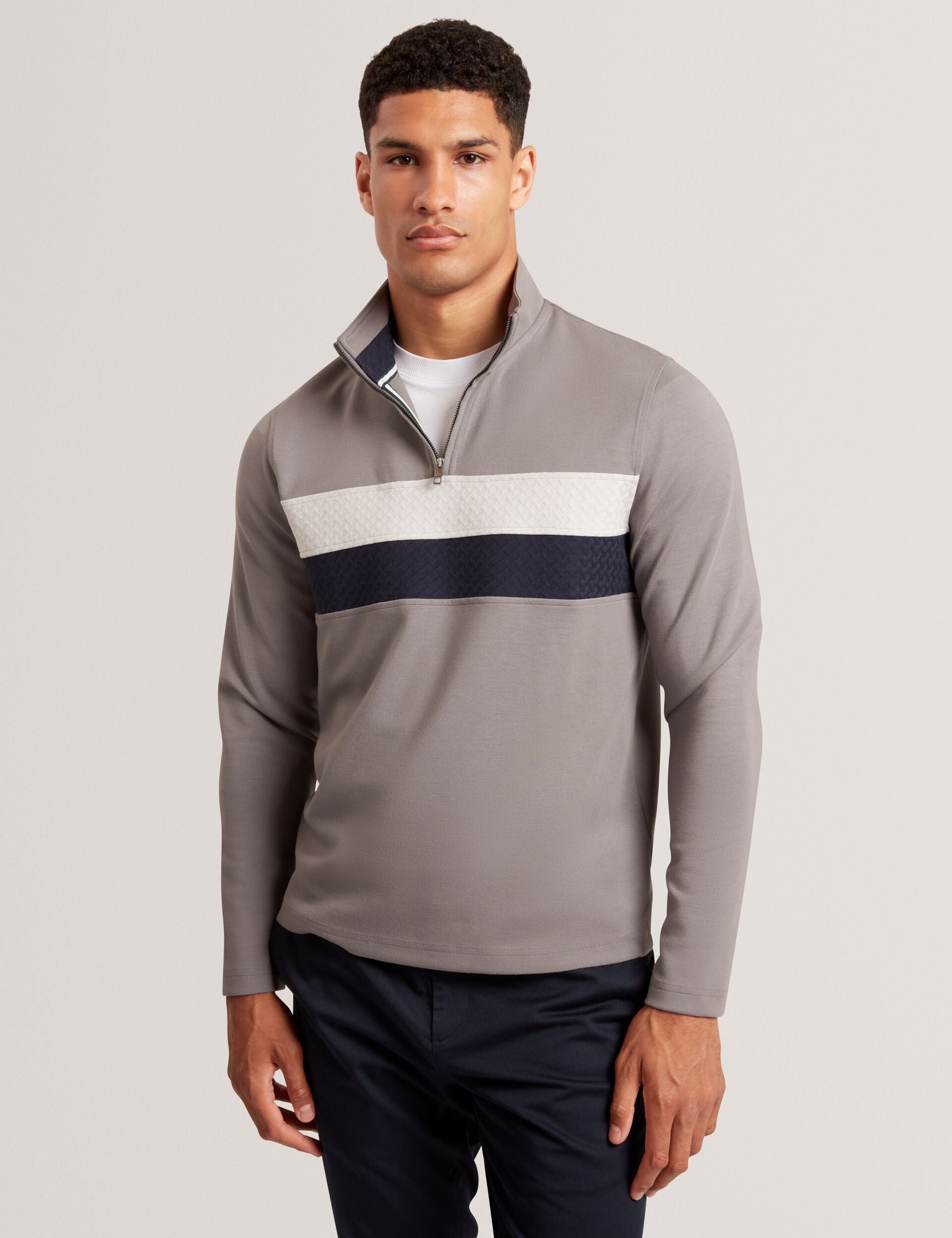 Stripe Panel Zip Neck Sweatshirt | Viktoro | Ted Baker US
