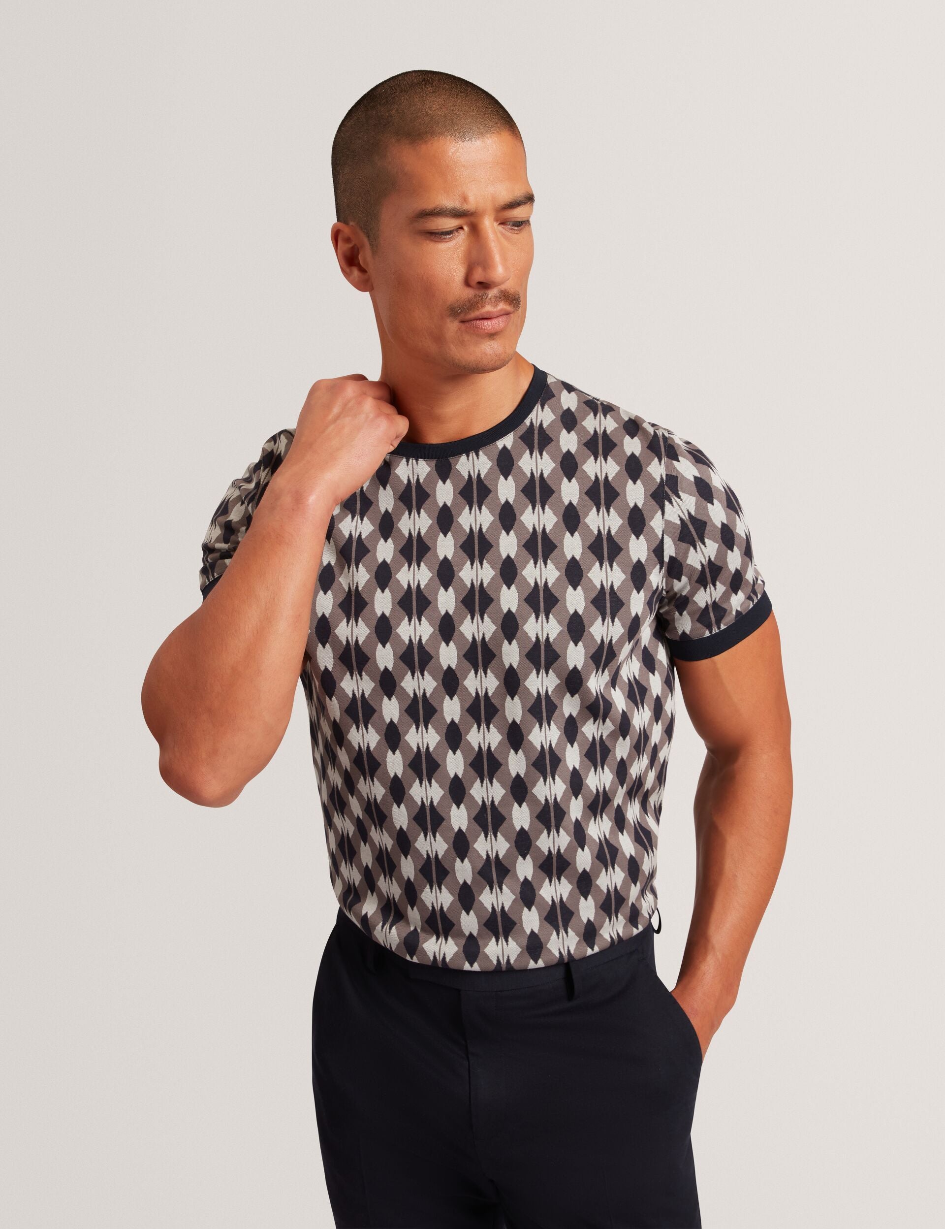 Navy Argyle Stripe Jacquard Knit T-shirt | Joaa | Ted Baker UK