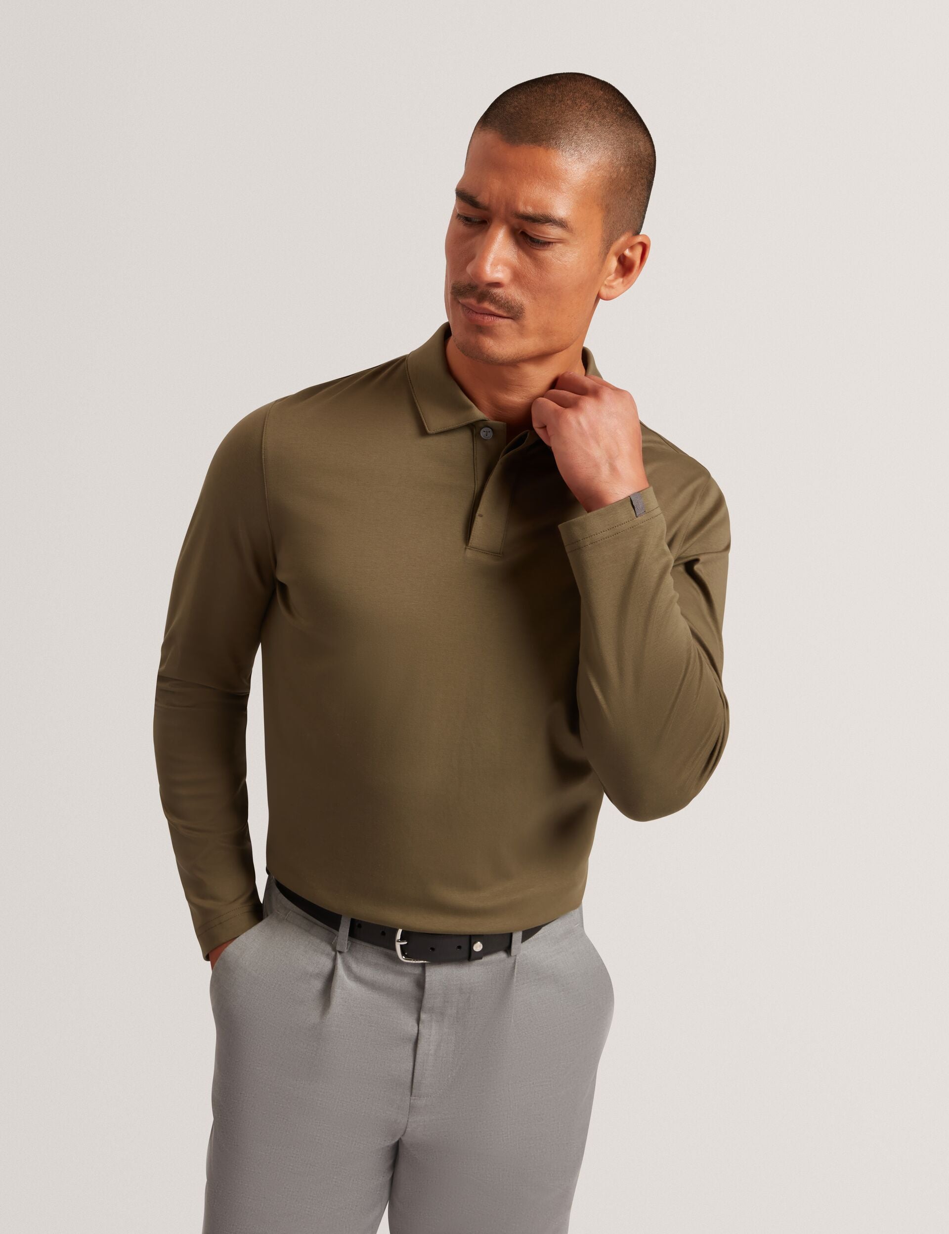 Polo Business Casual Outfits Men Next LONG SLEEVE REGULAR FIT Polo Olive  Green/vert