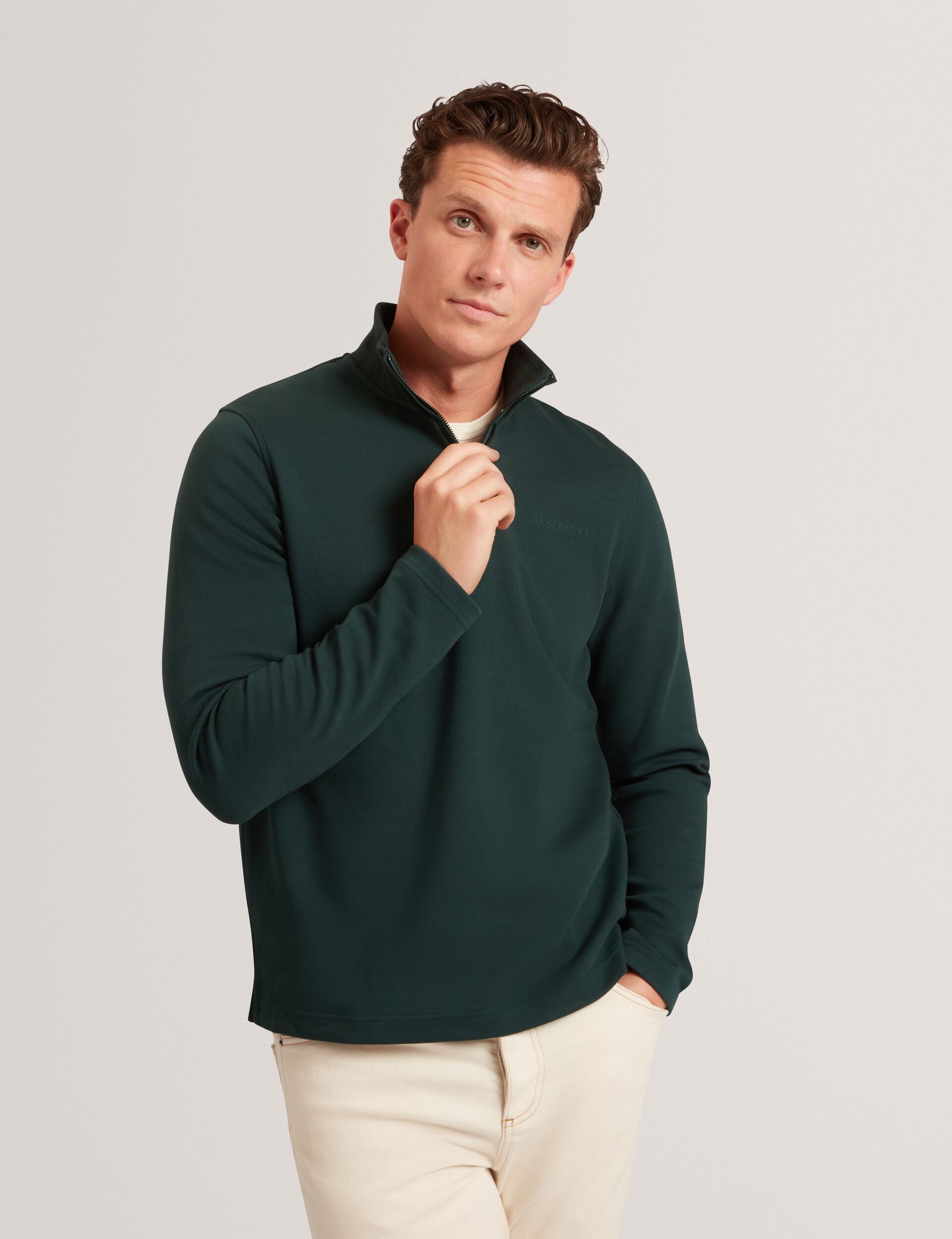 Stretch Cotton Zip Neck Sweatshirt | Crabtre | Ted Baker IE