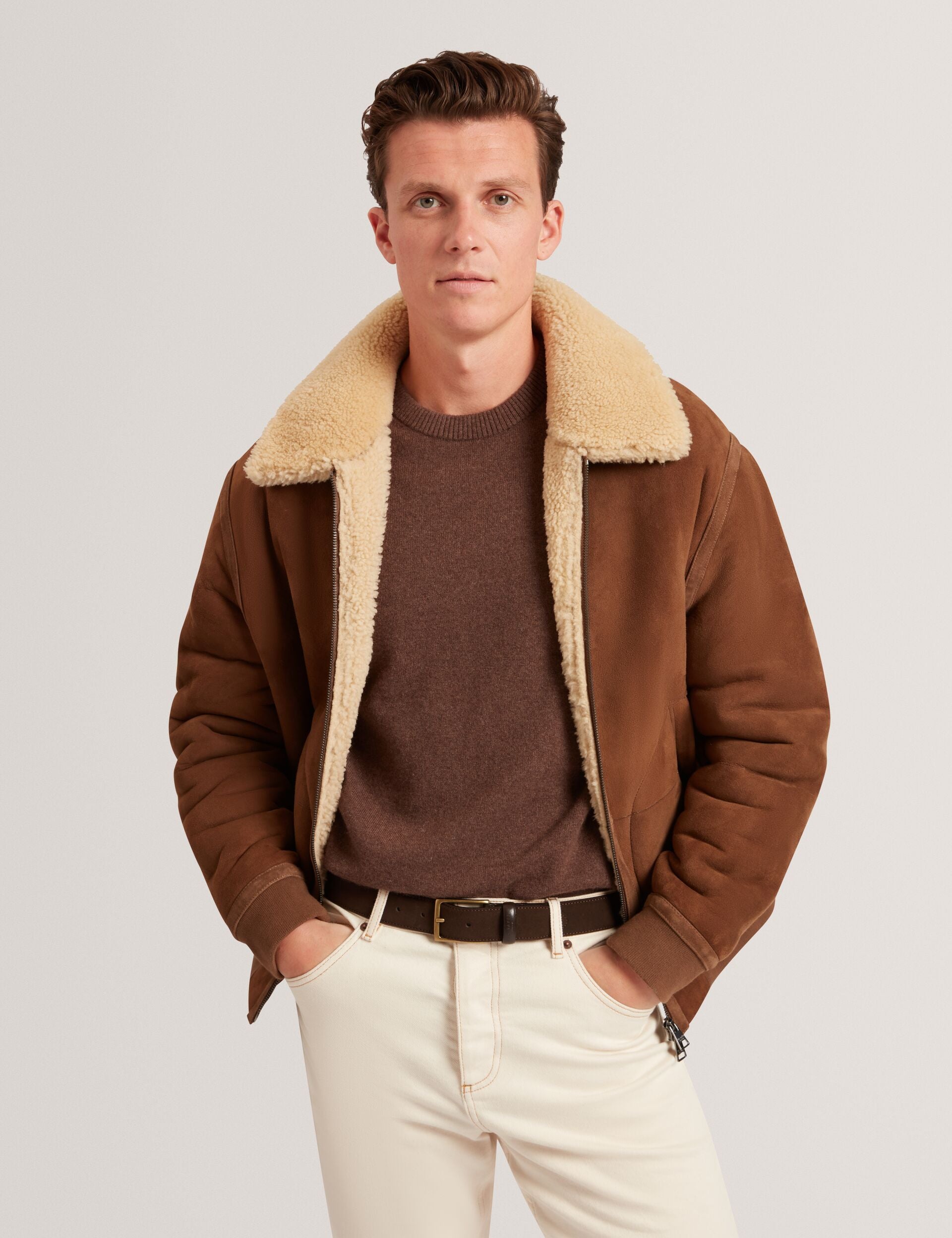 Shearling Leather Aviator Jacket | Wald | Ted Baker US