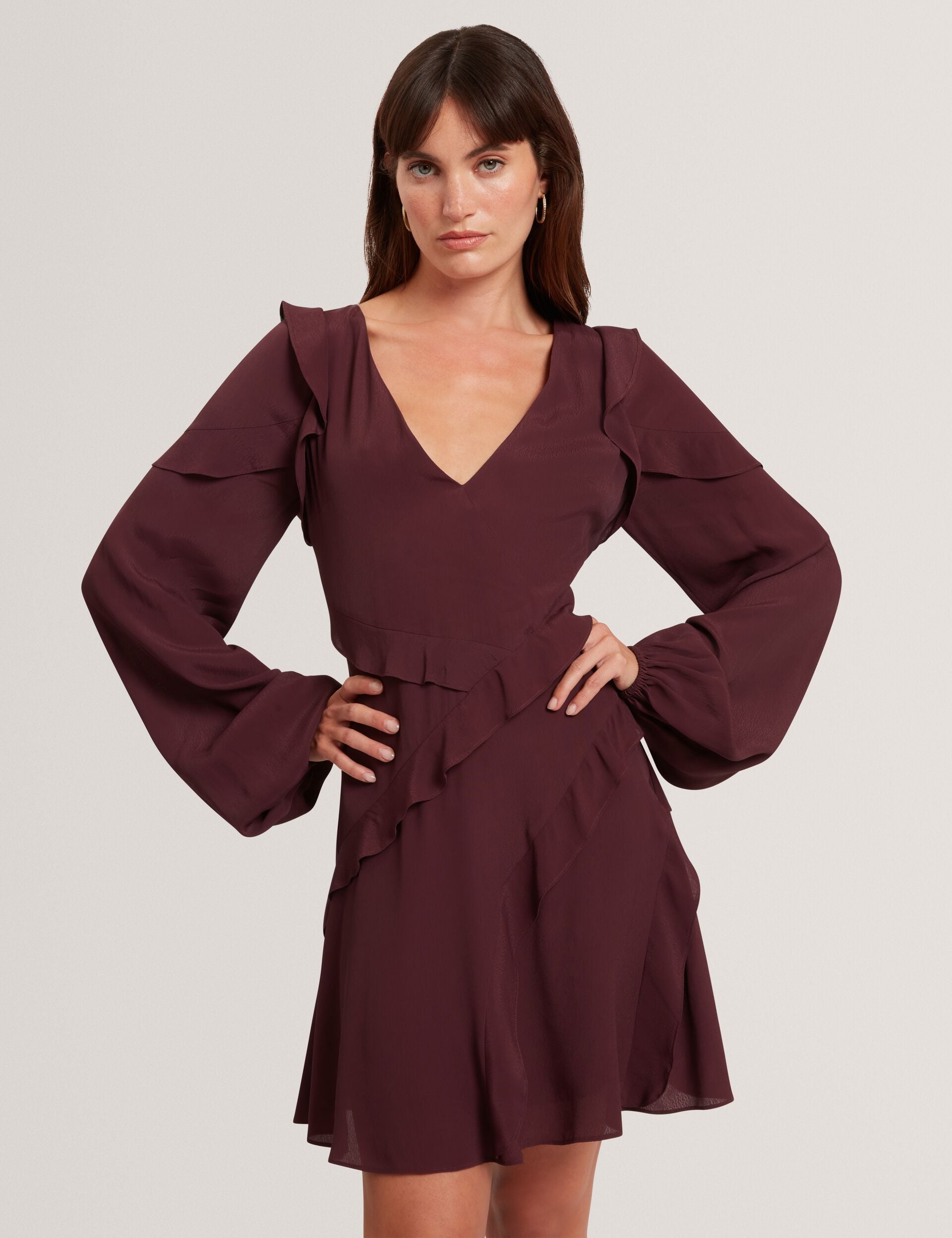 Frill Trim Long Sleeve Mini Dress | Neira