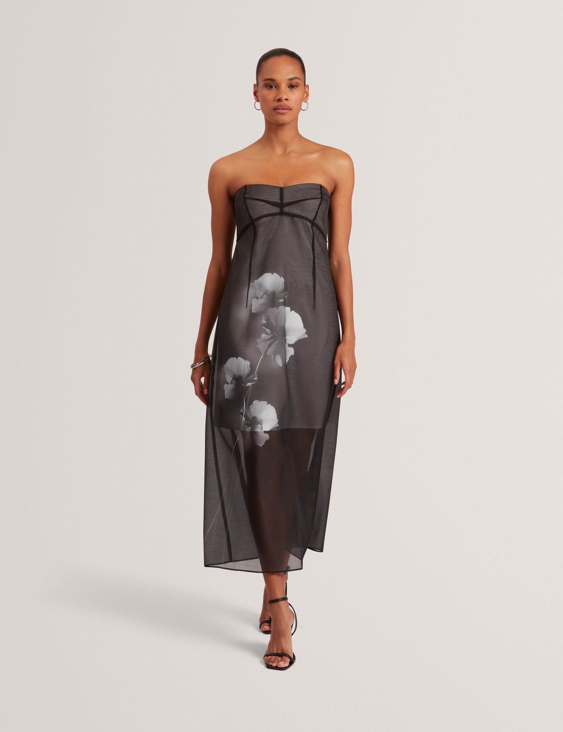 knee length dresses for ladies Ted Baker Womens Hadlee Vintage Floral Midi Dress, Black main image 1