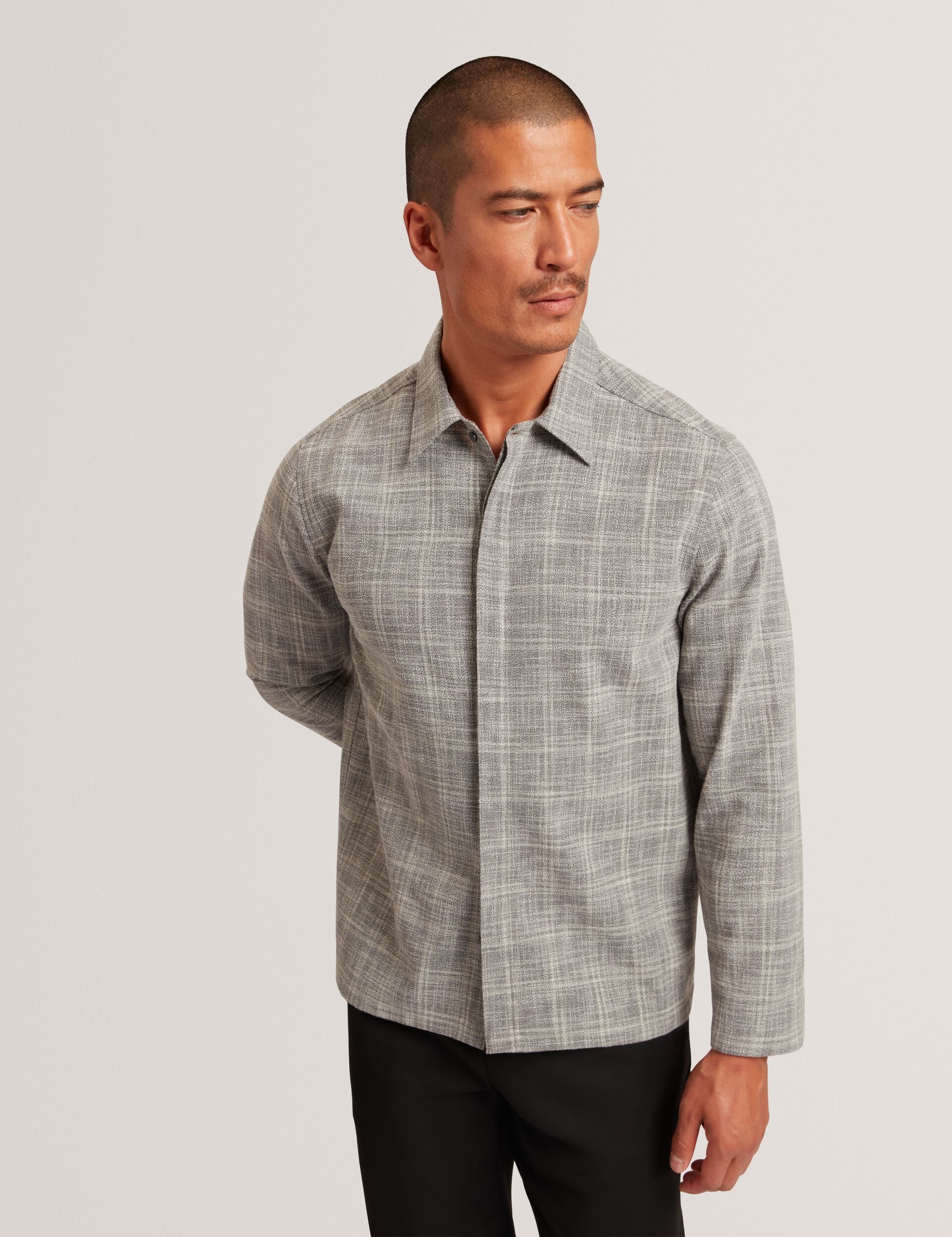 Stone Wool Blend Long Sleeve Overshirt | Sigwin | Ted Baker US