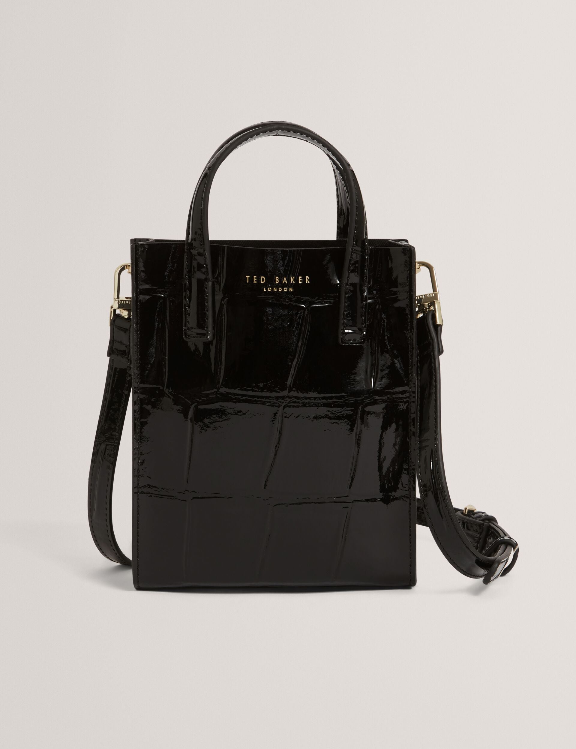 Black Patent Croc Texture Mini Icon Tote Bag | Viienna | Ted