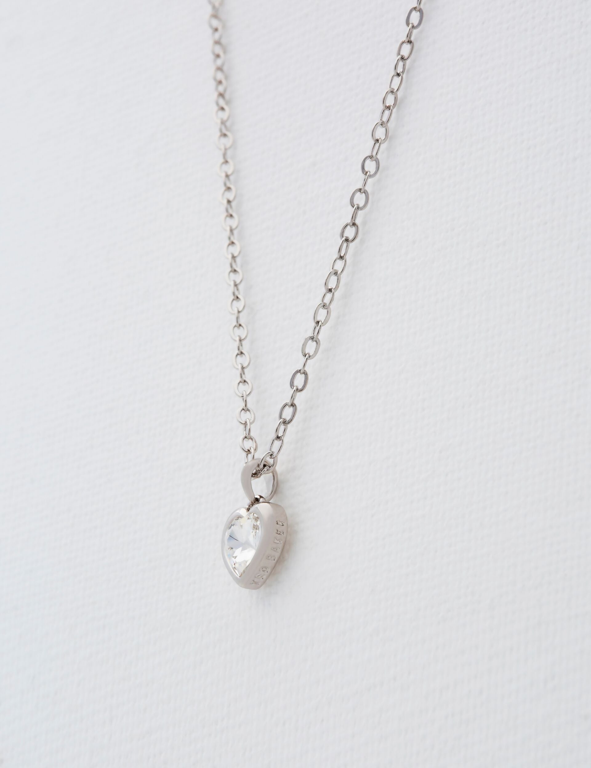 Silver Solitaire Crystal Heart Pendant Necklace Hannela Ted