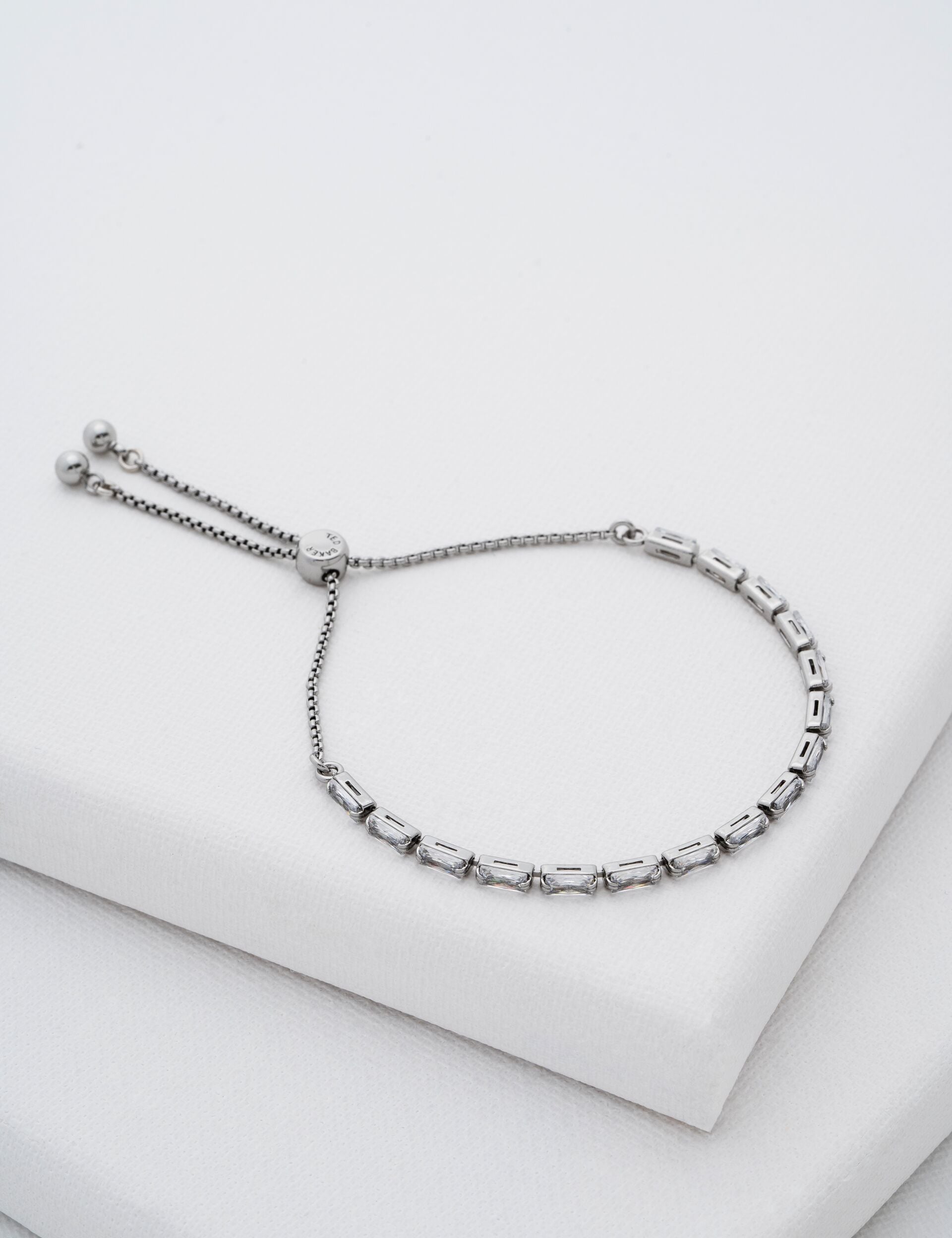 Silver Baguette Crystal Slider Tennis Bracelet Isela Ted Baker UK