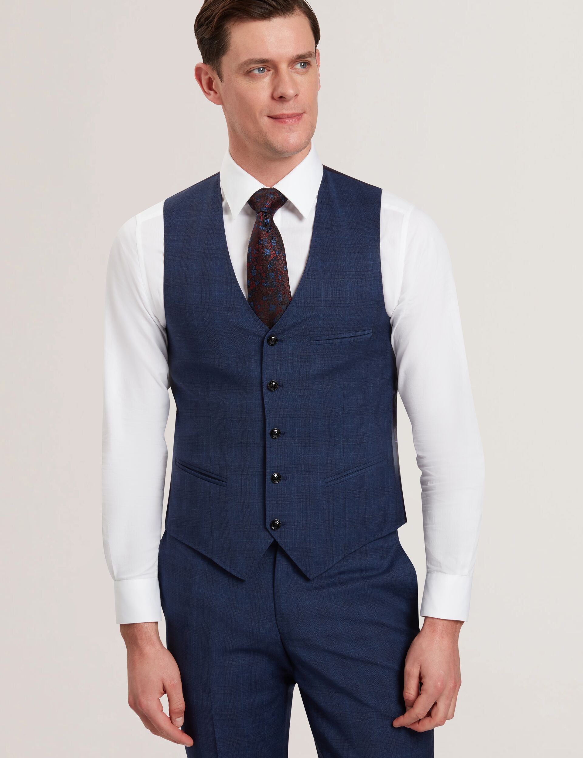 Ted Baker Men's Troy Check Wool Modern Fit Suit Vest - Blue - Size 38