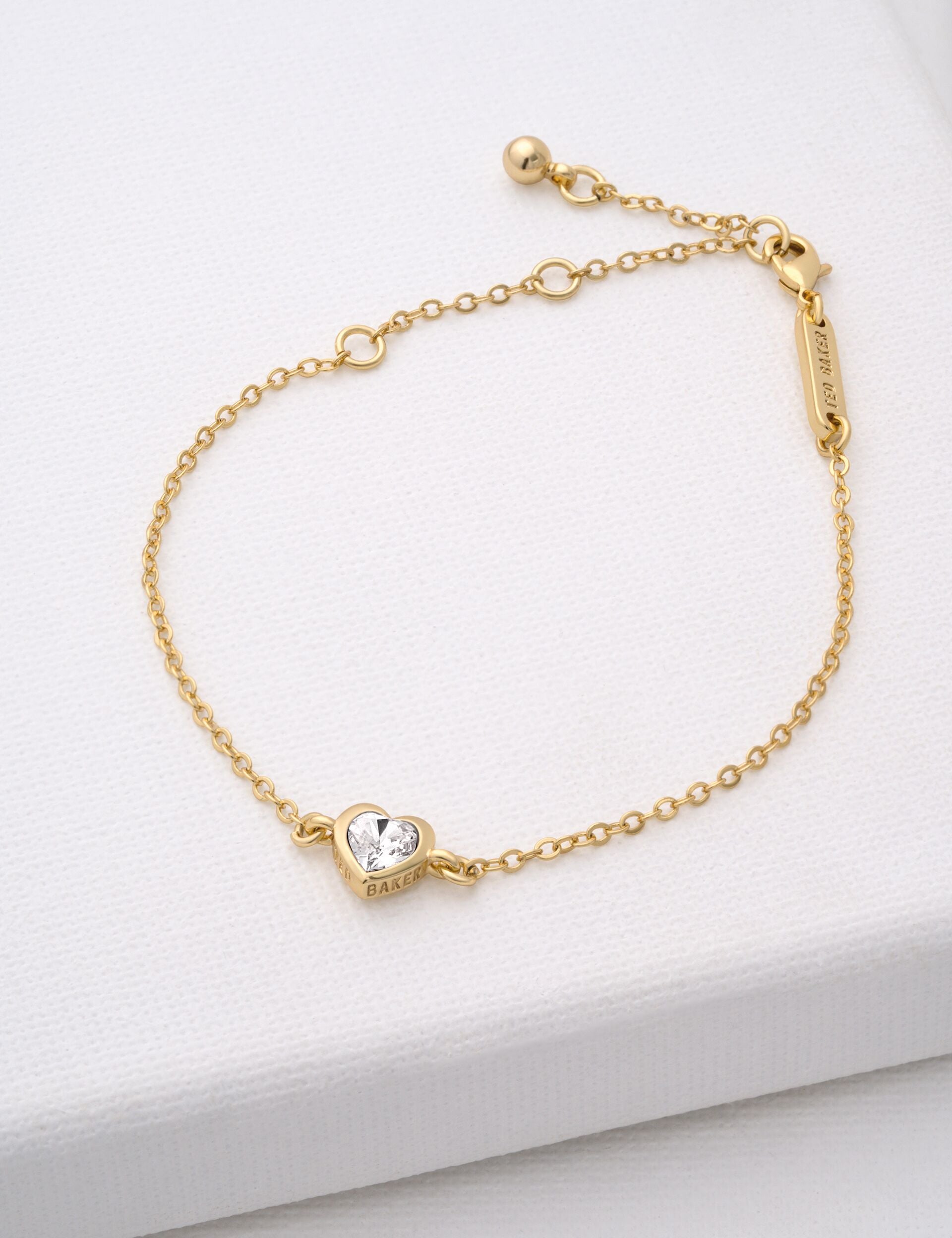 Gold Crystal Heart Adjustable Chain Bracelet Hansaa Ted Baker UK